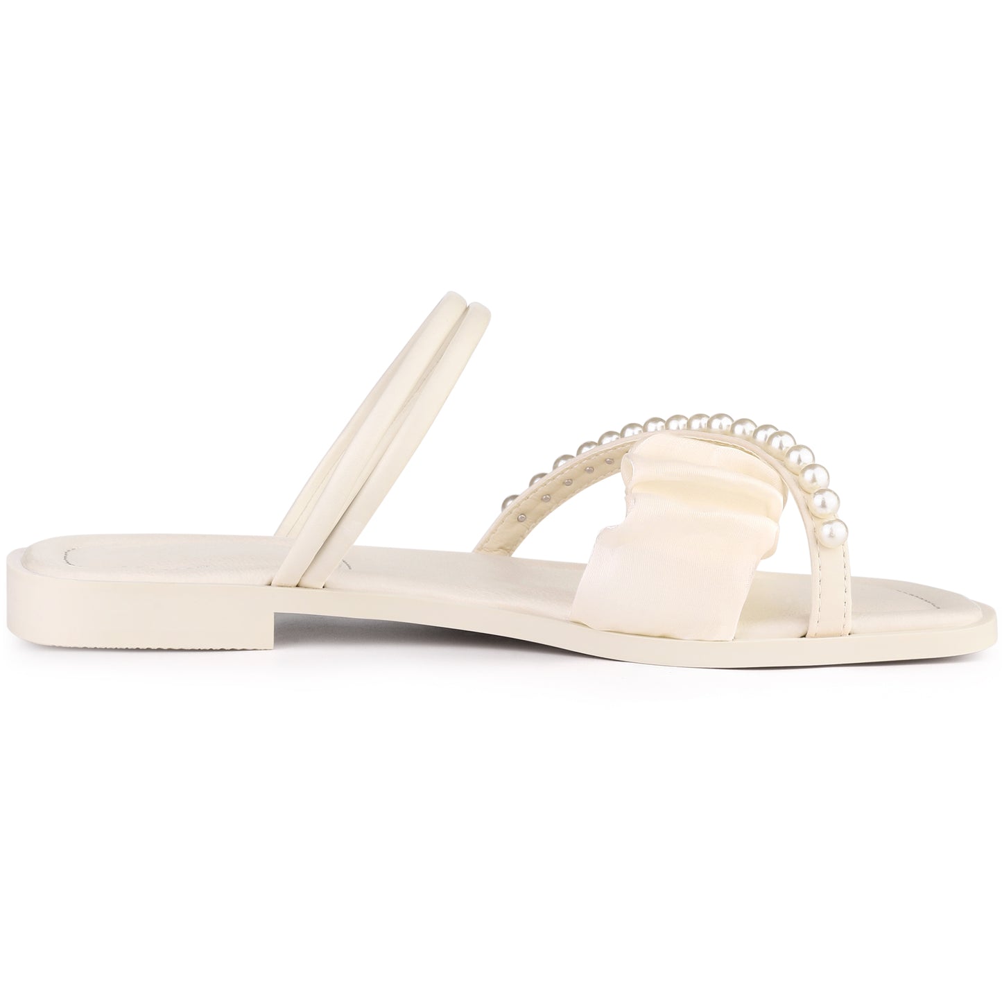Women's Strappy Pearl Strap Pleated Flat Slide Sandals