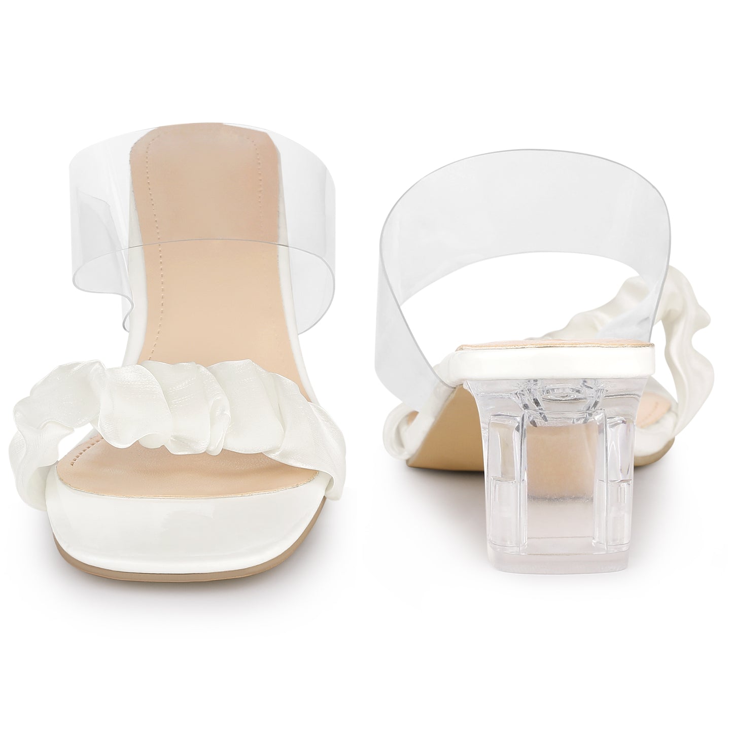 Sandalias de tacón grueso con tiras transparentes para mujer, con punta abierta, sin cordones
