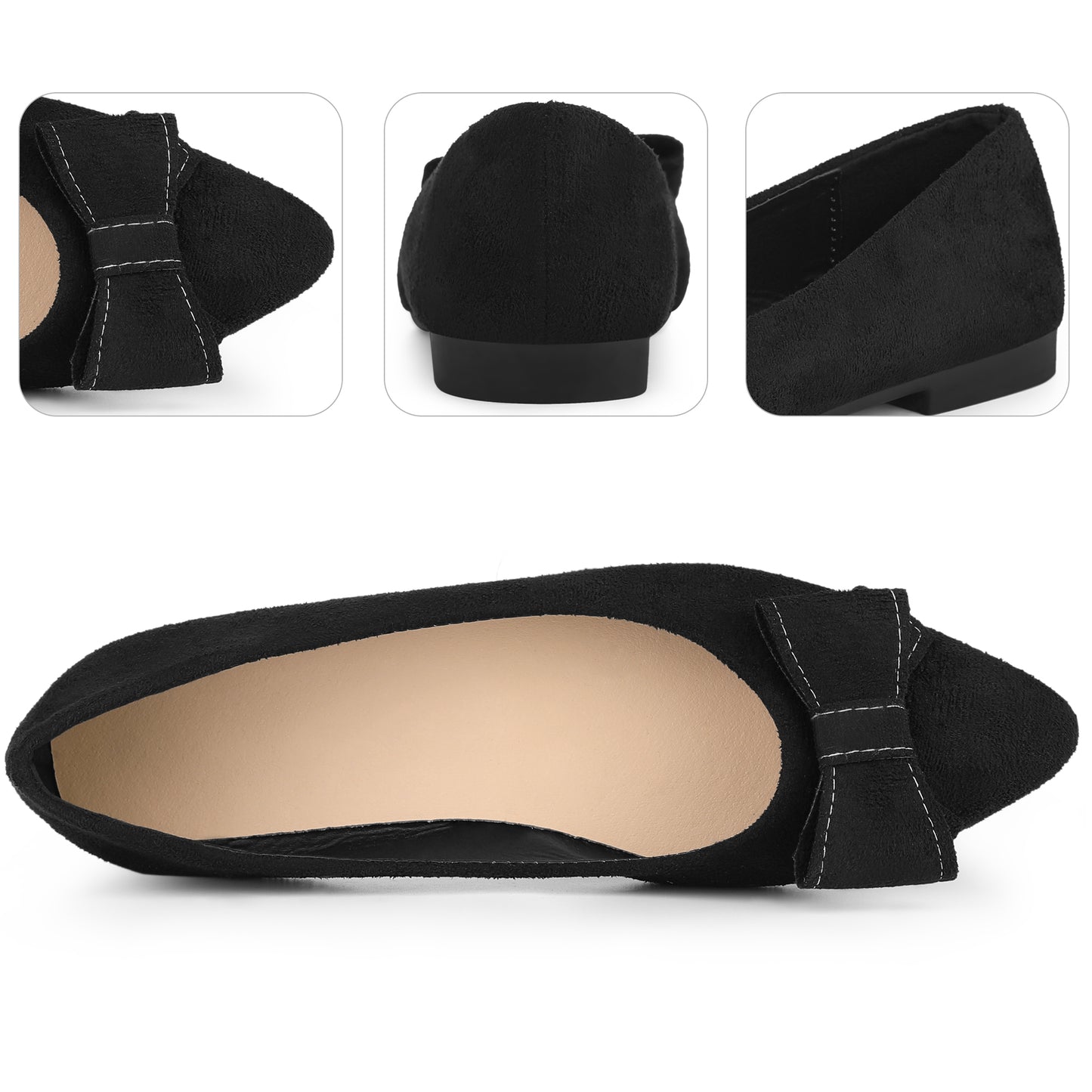 Women Pointed Toe Bow Slip On Ballet Flats