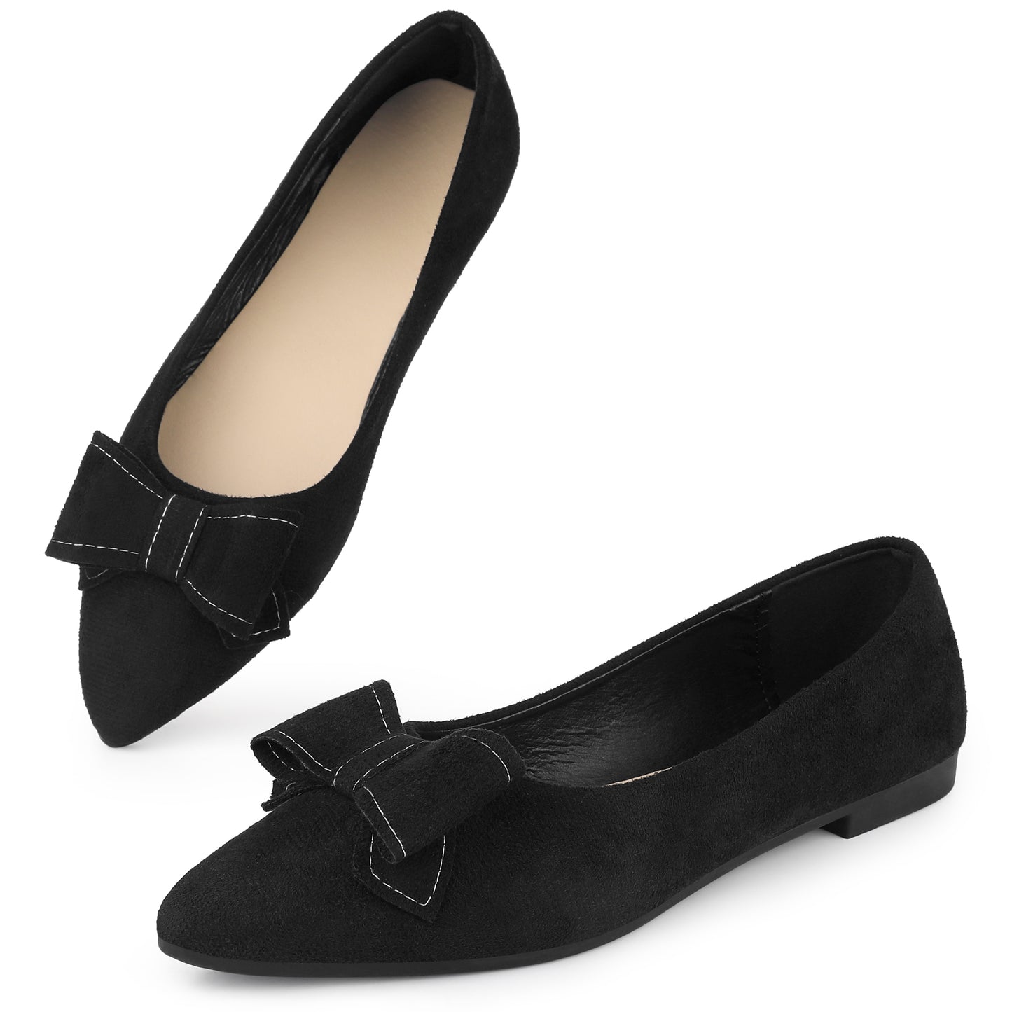 Women Pointed Toe Bow Slip On Ballet Flats
