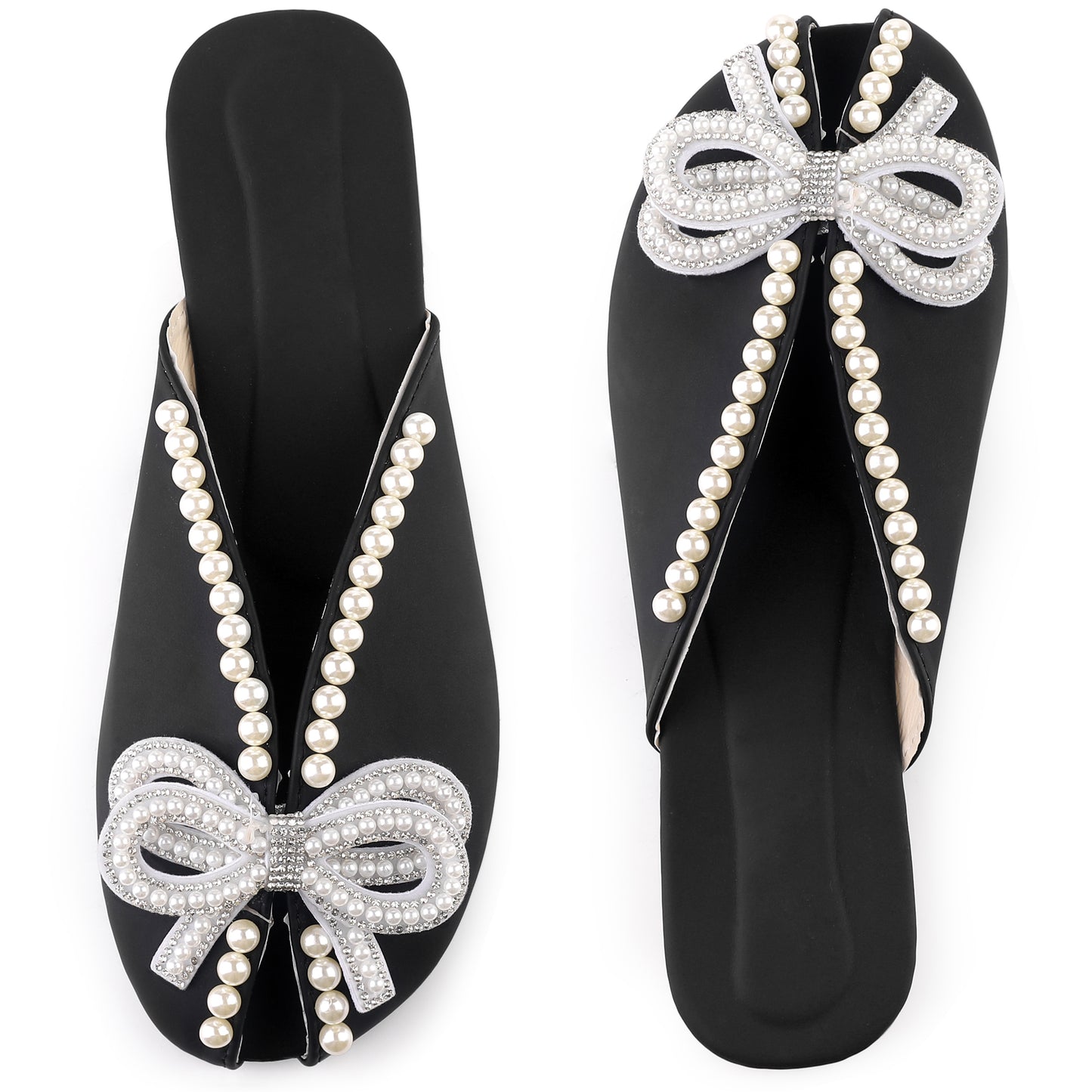 Women Floral Printed Peep Toe Slip On Pearl Flat Shoes Slides Mules