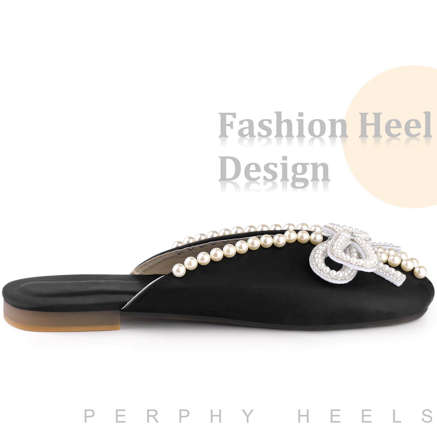 Women Floral Printed Peep Toe Slip On Pearl Flat Shoes Slides Mules