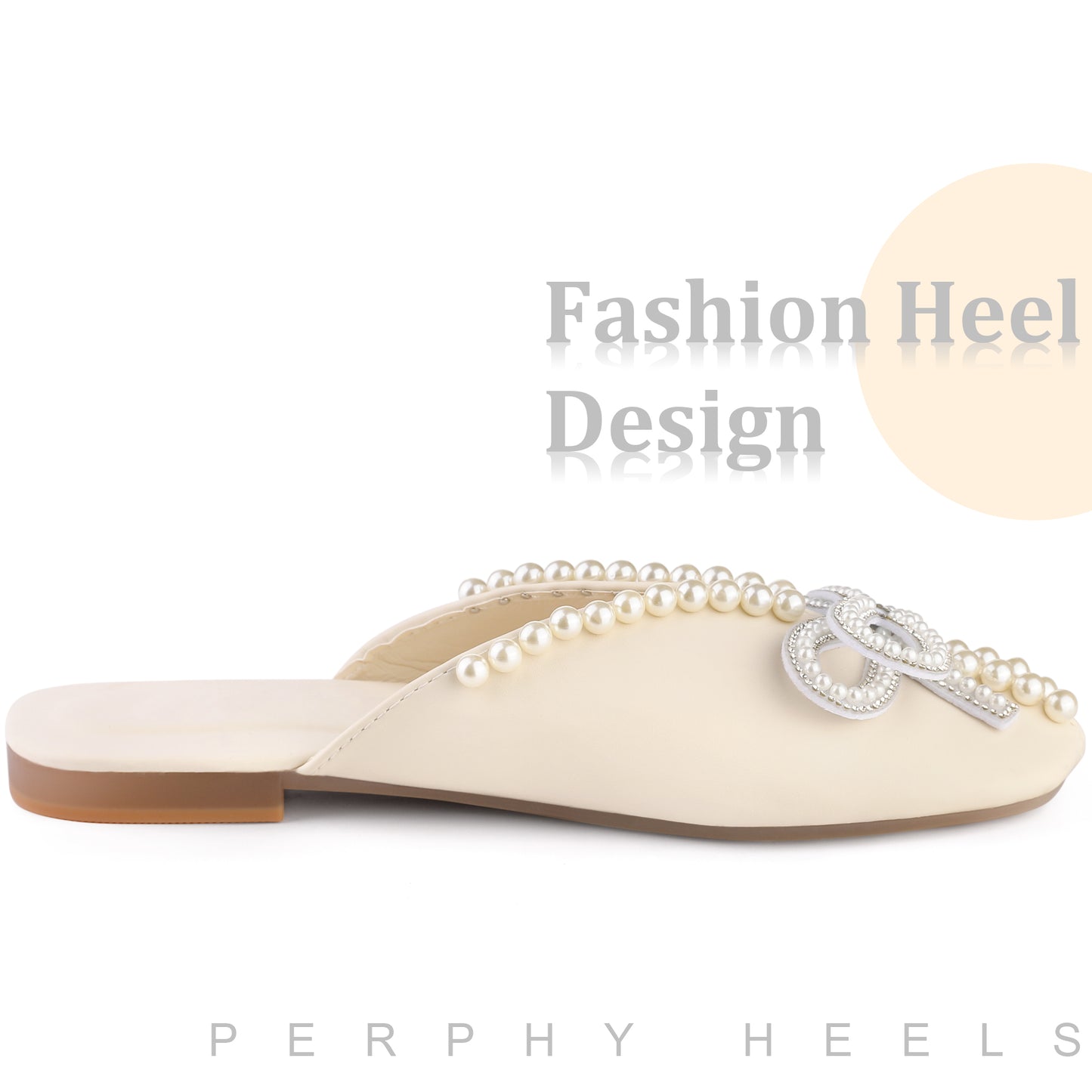 Women Floral Printed Peep Toe Slip On Pearl Flat Shoes Slides Mules