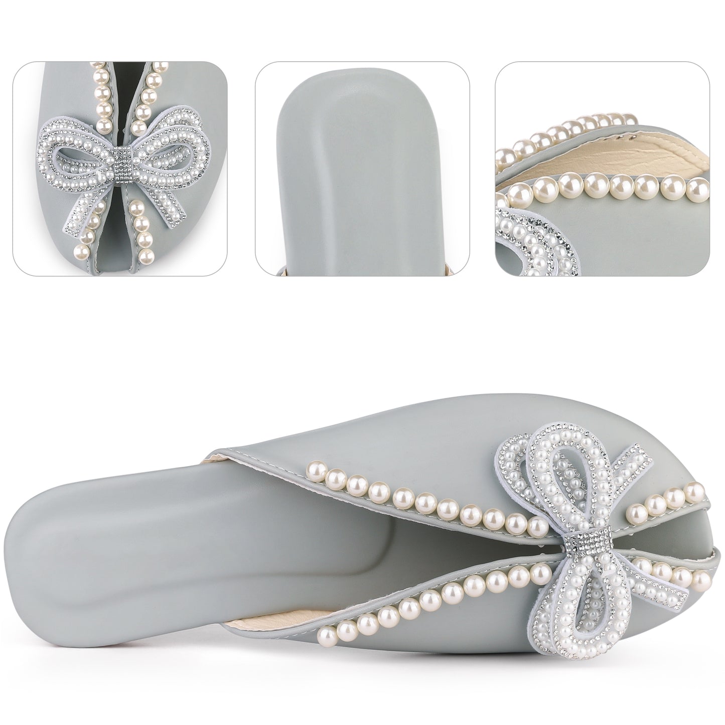 Sandalias planas con punta abierta y estampado floral para mujer, sin cordones, con perlas
