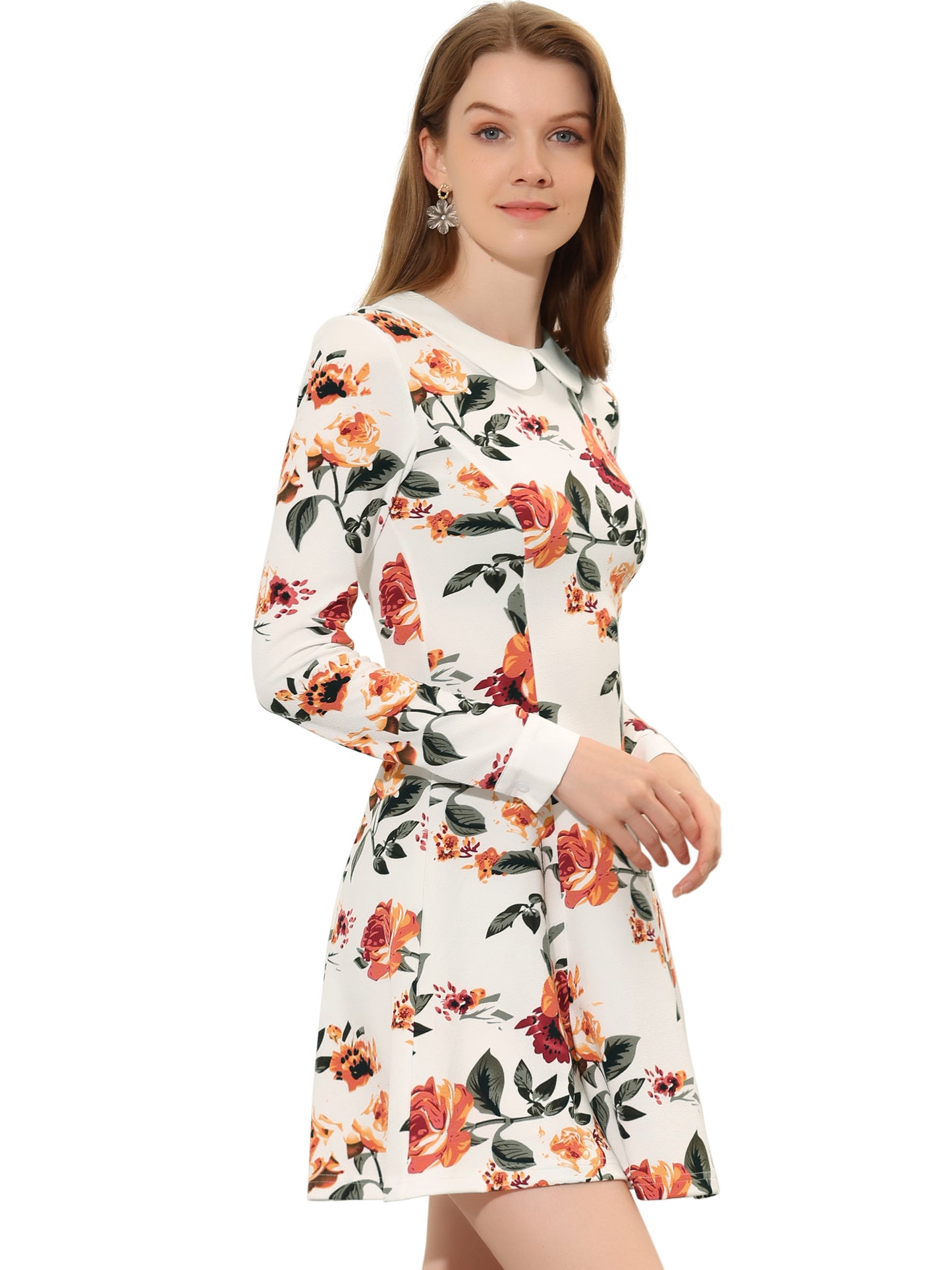 Women's Peter Pan Collar Contrast Printed A-Line Short Dress