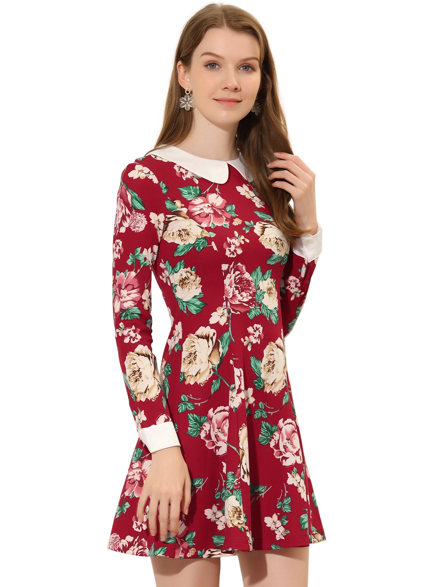 Women's Peter Pan Collar Contrast Printed A-Line Short Dress