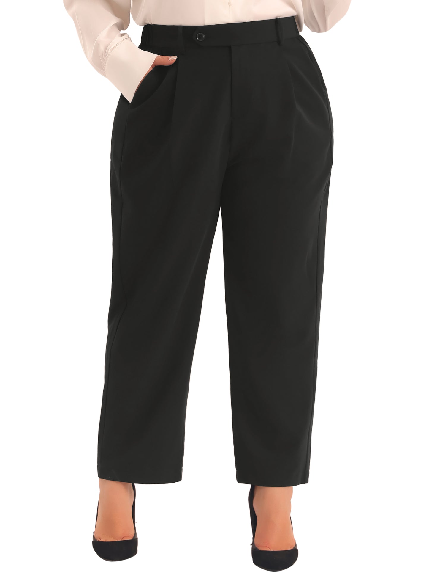 Women Plus Size Pants Elastic High Waisted Long Straight Business Casual Work Pants Trousers with Pockets