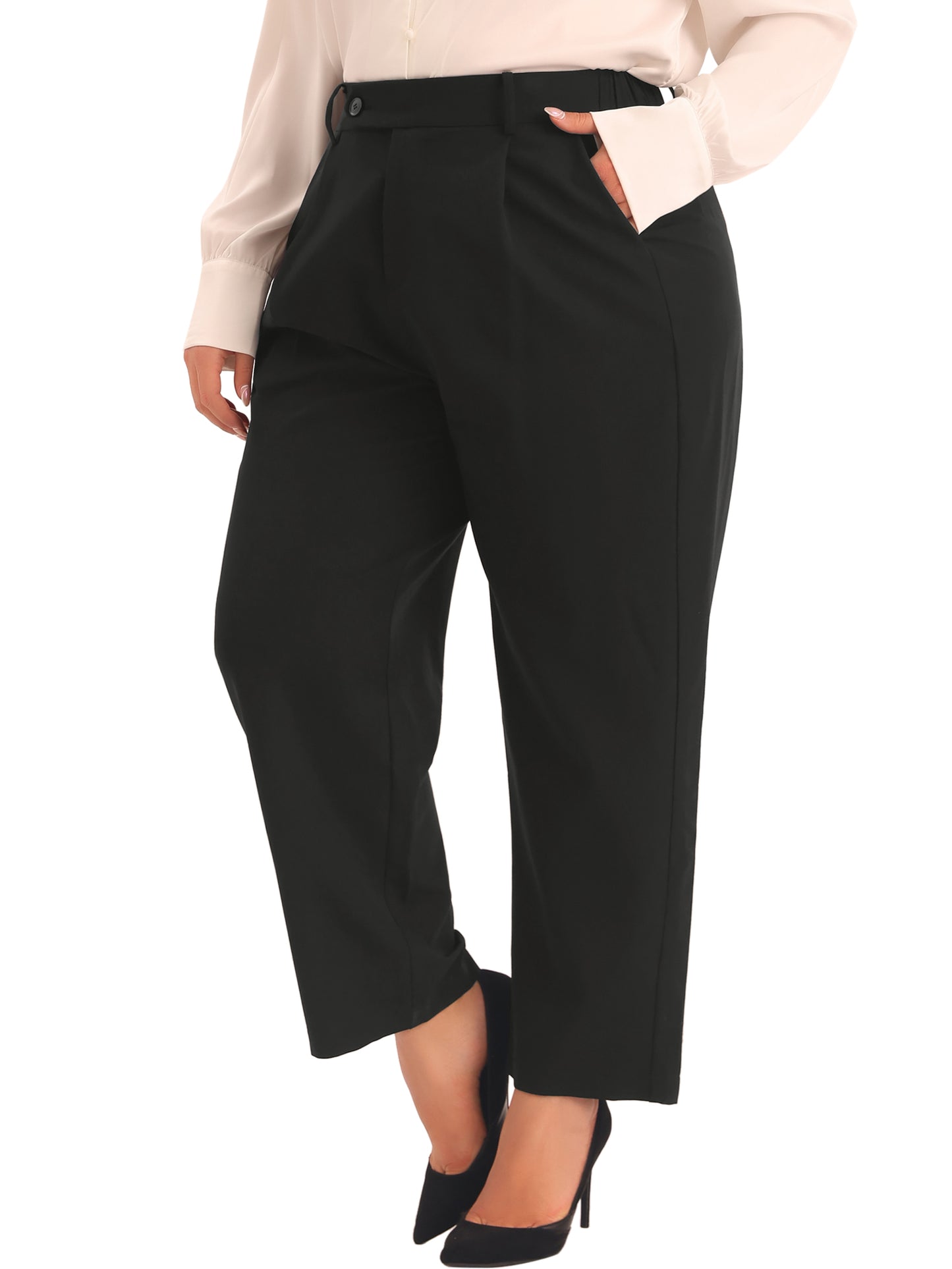 Women Plus Size Pants Elastic High Waisted Long Straight Business Casual Work Pants Trousers with Pockets