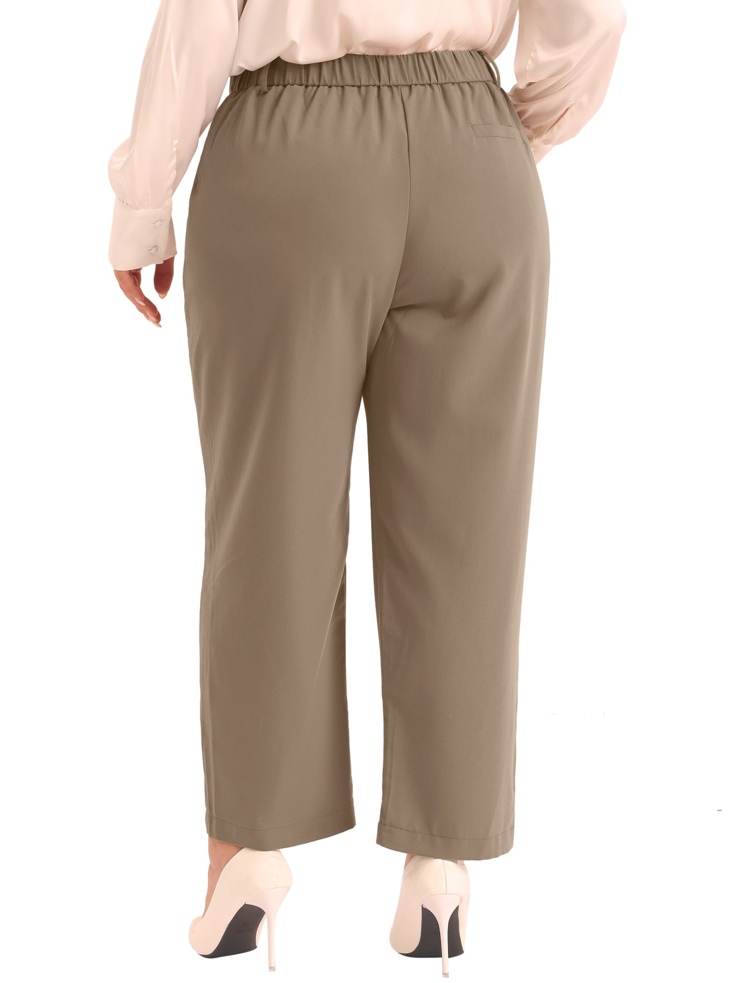 Women Plus Size Pants Elastic High Waisted Long Straight Business Casual Work Pants Trousers with Pockets
