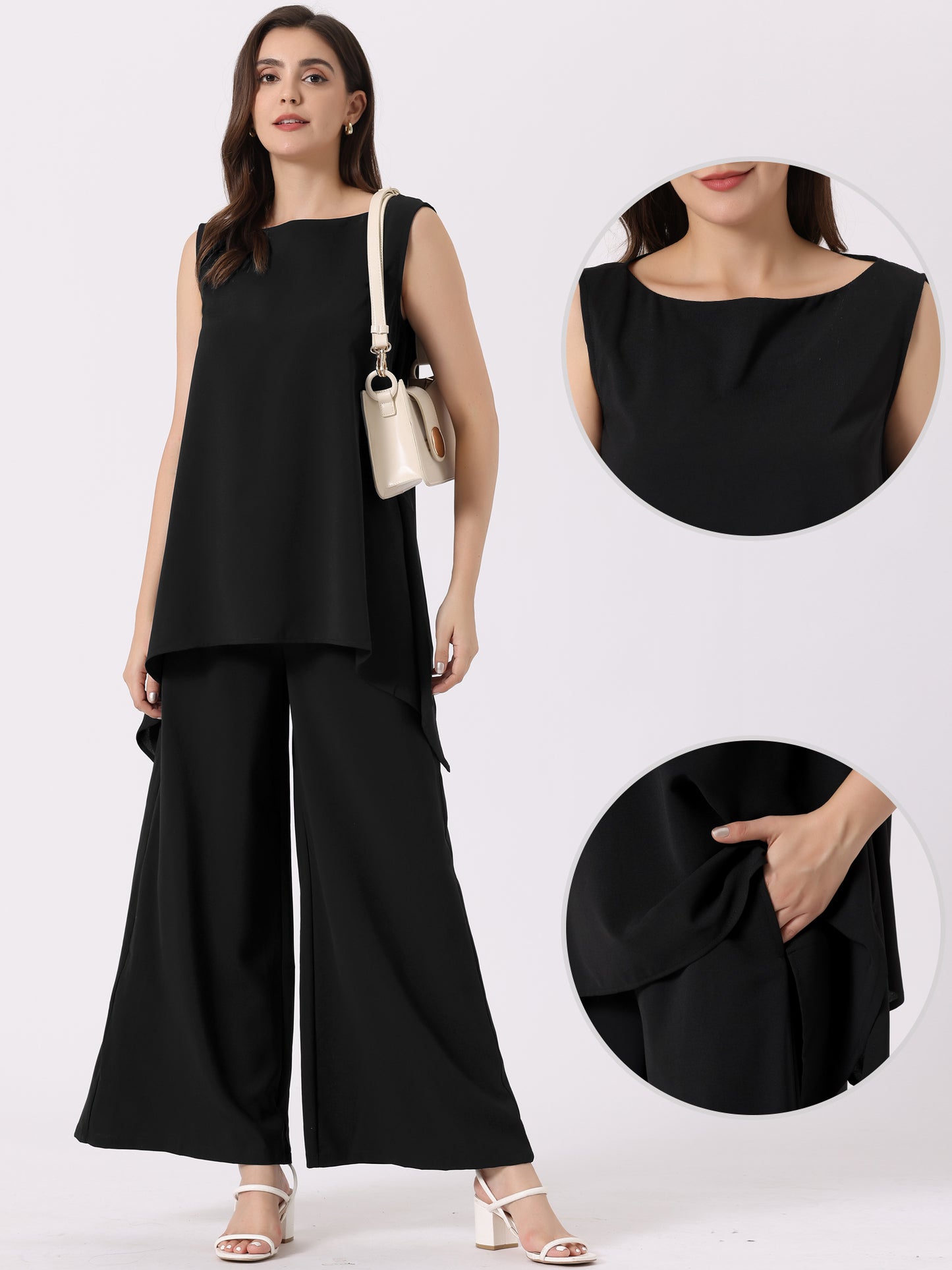 Conjunto de 2 piezas de pantalón elegante para mujer, túnica sin mangas con cintura elástica
