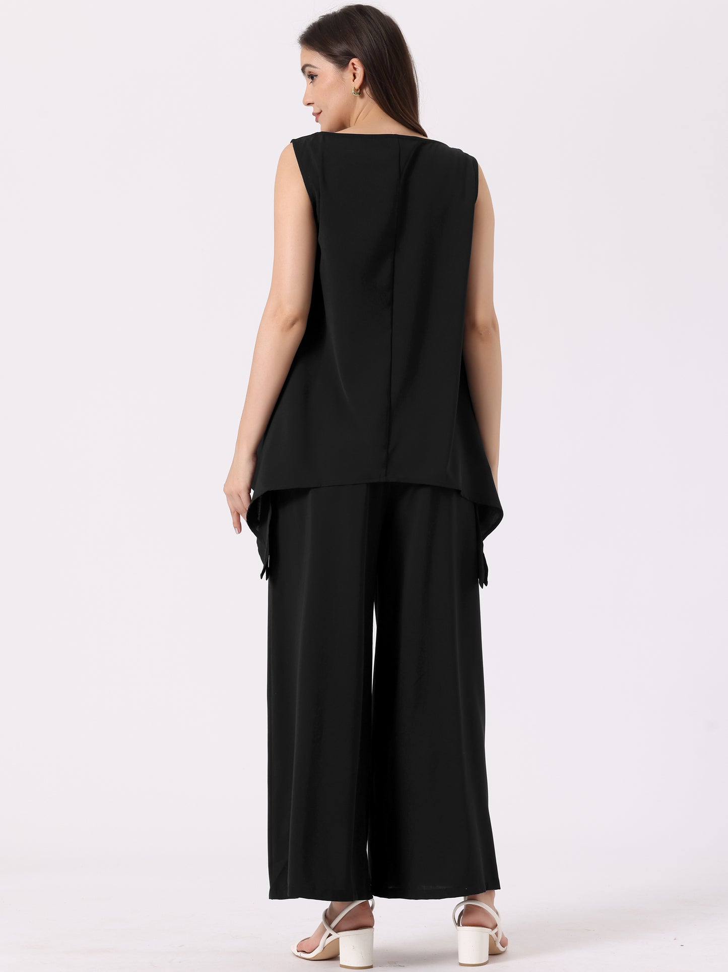 Conjunto de 2 piezas de pantalón elegante para mujer, túnica sin mangas con cintura elástica