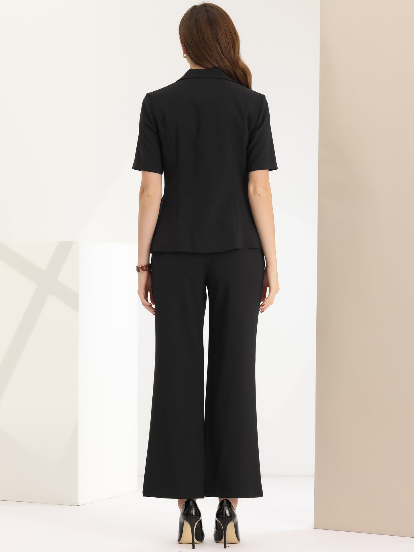 Women Business Work 2 Piece Short Sleeve Blazer Pant Suit Set