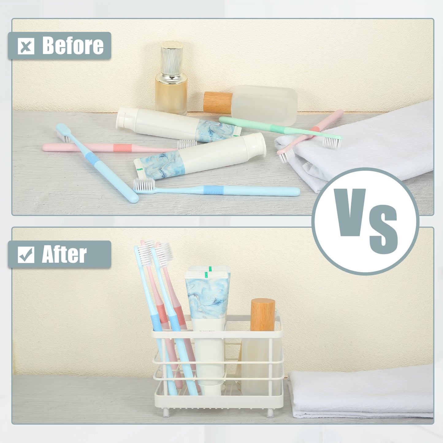 304 Stainless Steel Toothbrush Holder Stand, Bathroom Accessories Organizer, White White