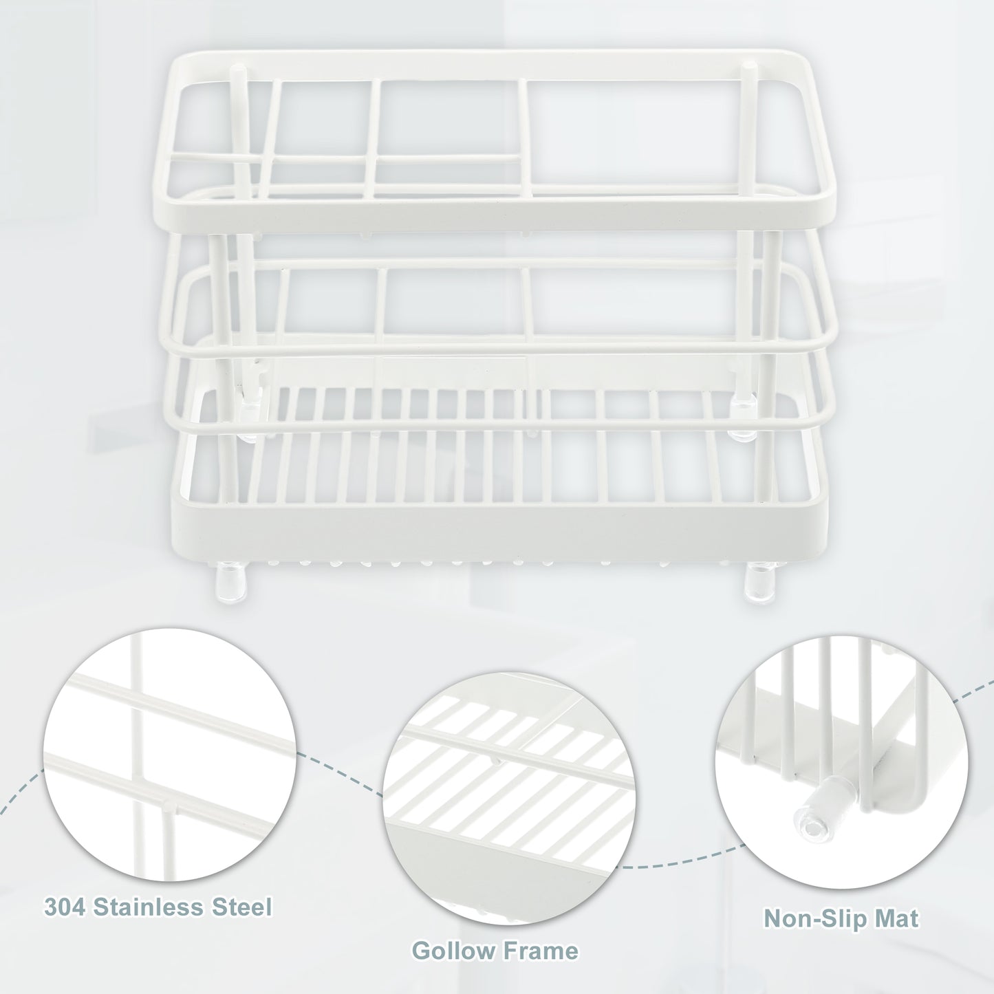 304 Stainless Steel Toothbrush Holder Stand, Bathroom Accessories Organizer, White White