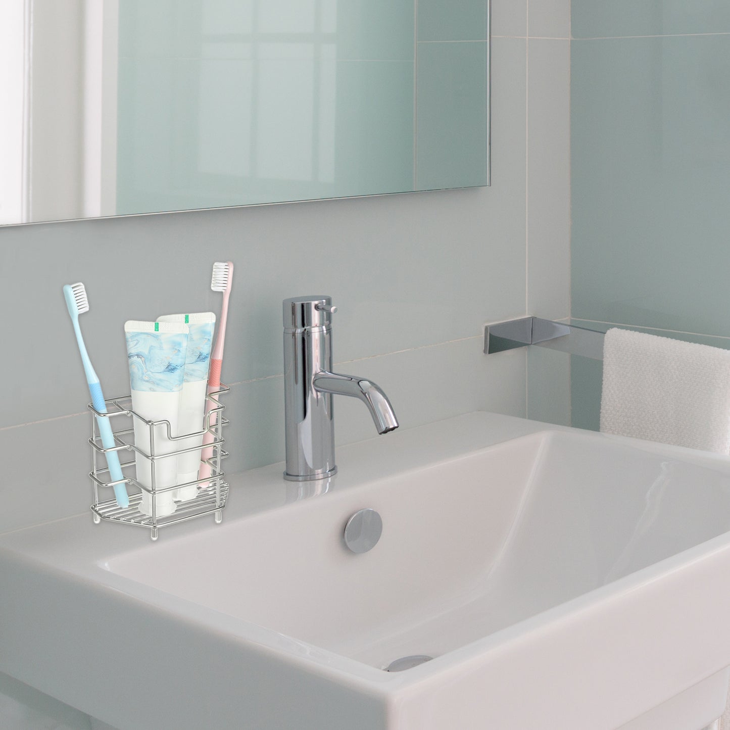 3 Slots 304 Stainless Steel Toothbrush Holder Stand, Bathroom Accessories Organizer Silver Tone