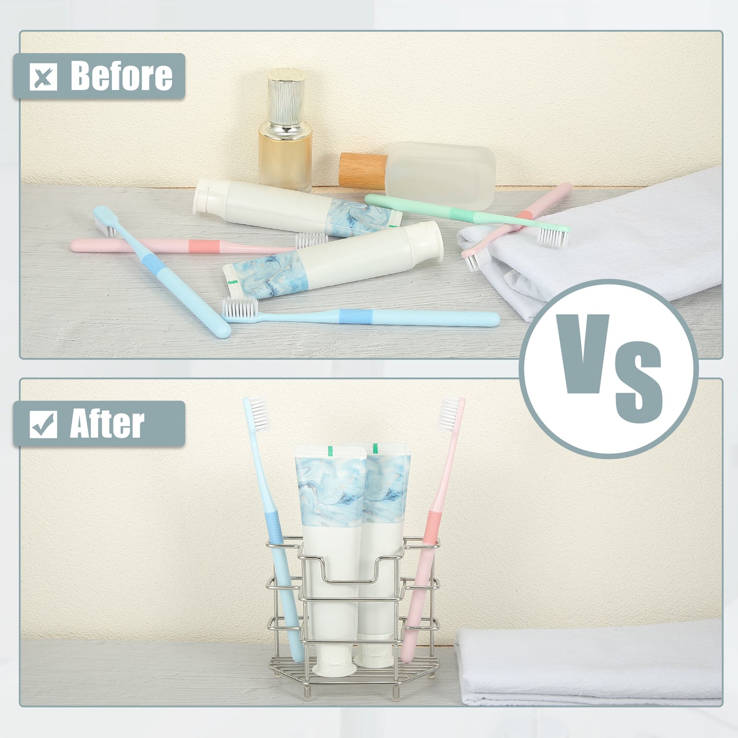 3 Slots 304 Stainless Steel Toothbrush Holder Stand, Bathroom Accessories Organizer Silver Tone