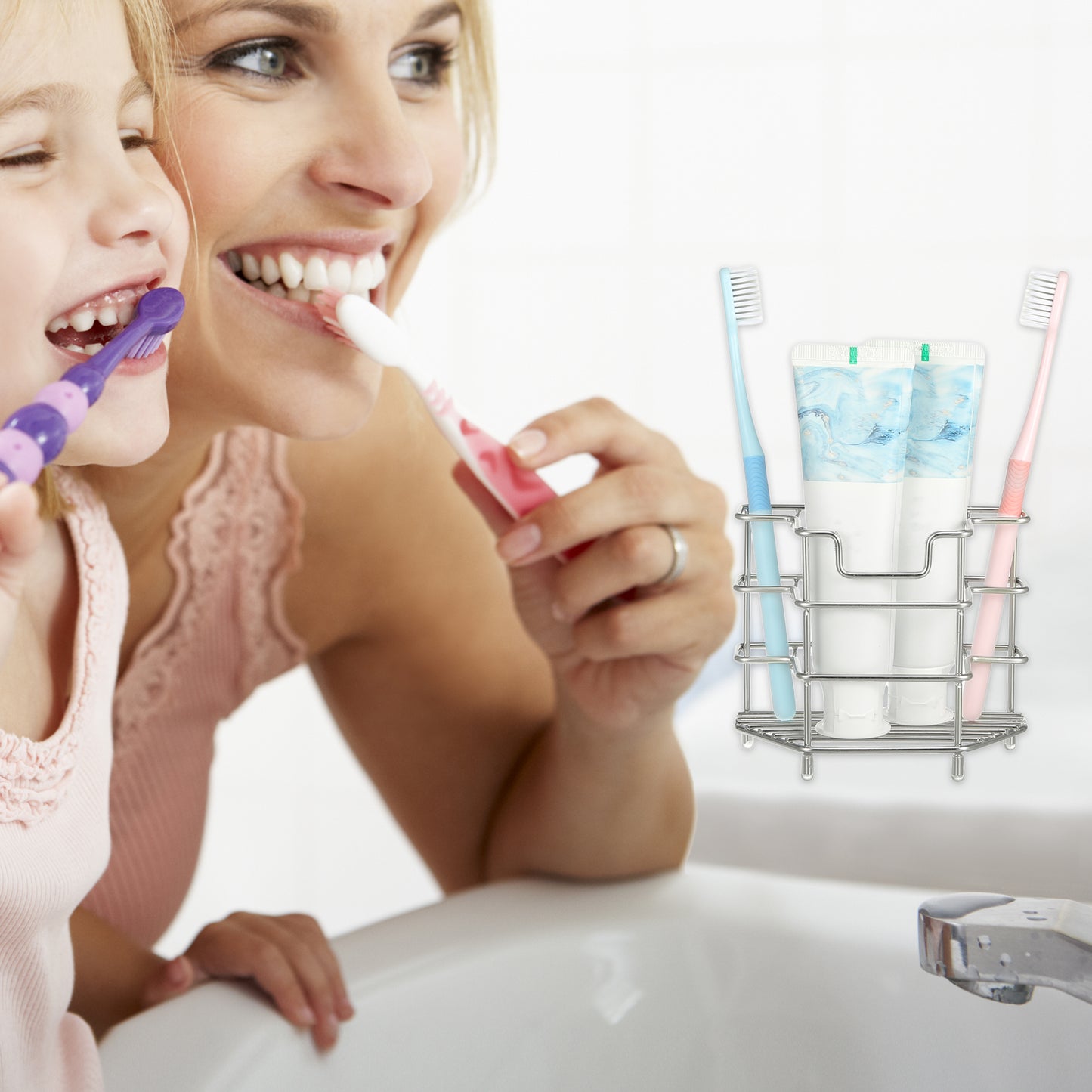 3 Slots 304 Stainless Steel Toothbrush Holder Stand, Bathroom Accessories Organizer Silver Tone