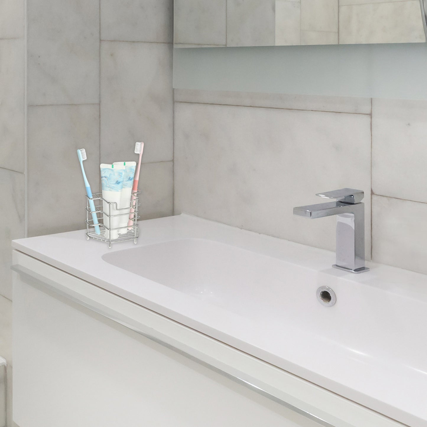 3 Slots 304 Stainless Steel Toothbrush Holder Stand, Bathroom Accessories Organizer Silver Tone