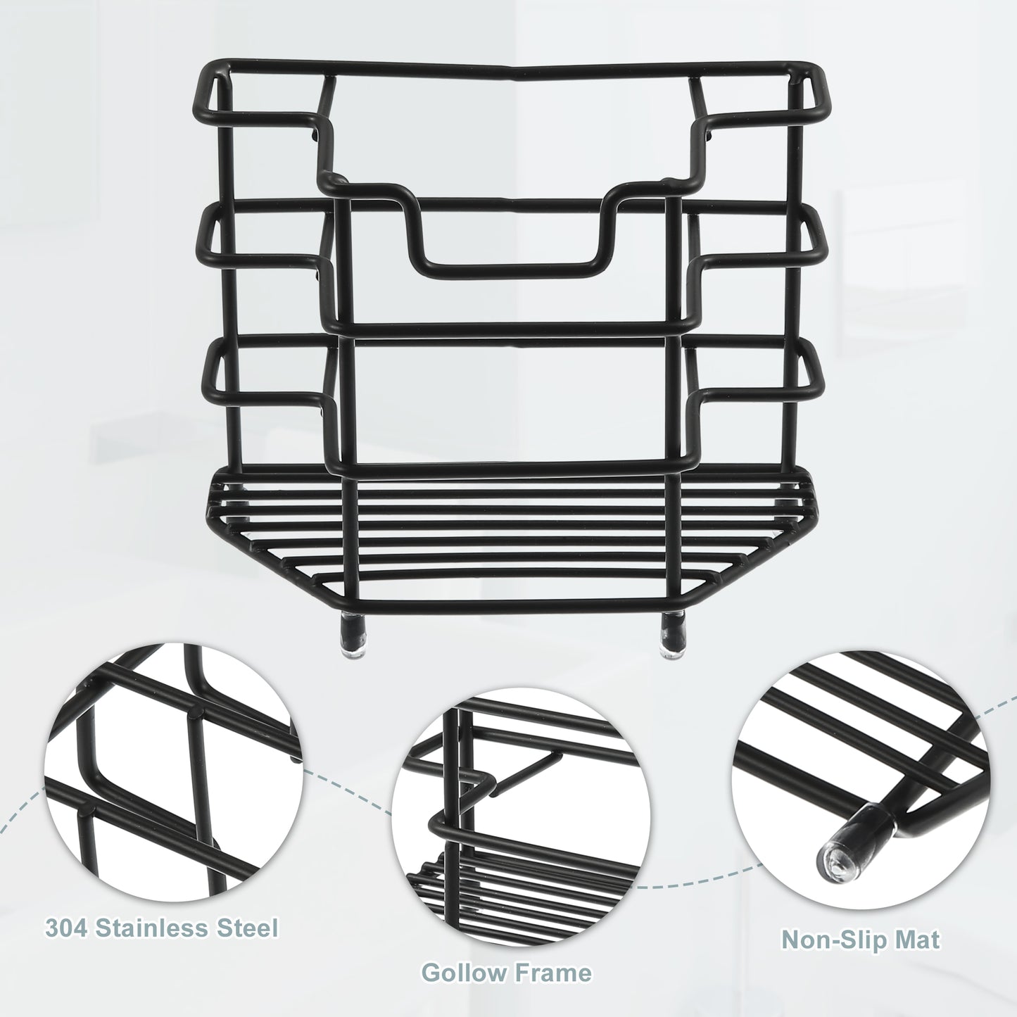3 Slots 304 Stainless Steel Toothbrush Holder Stand, Bathroom Accessories Organizer Black