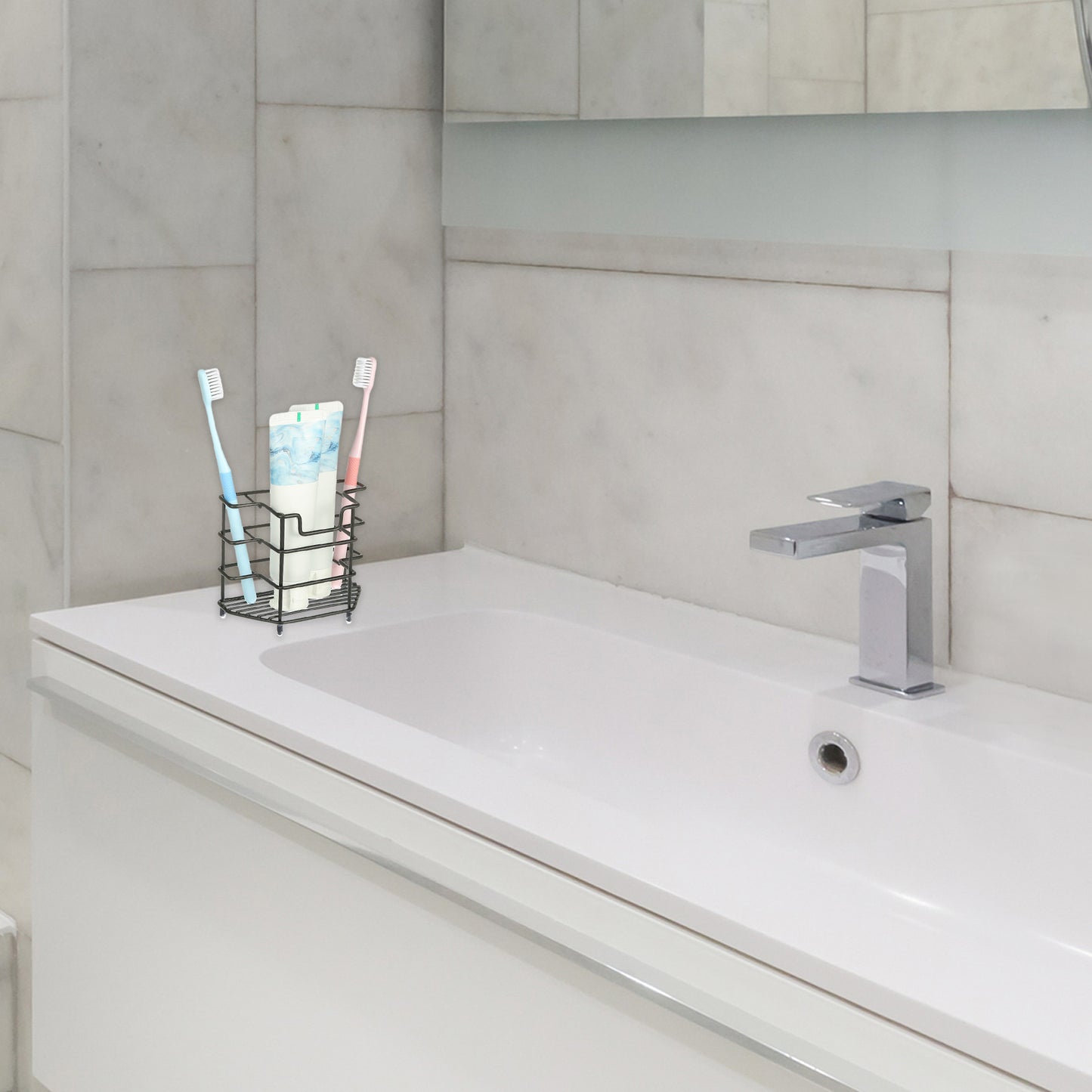 3 Slots 304 Stainless Steel Toothbrush Holder Stand, Bathroom Accessories Organizer Black