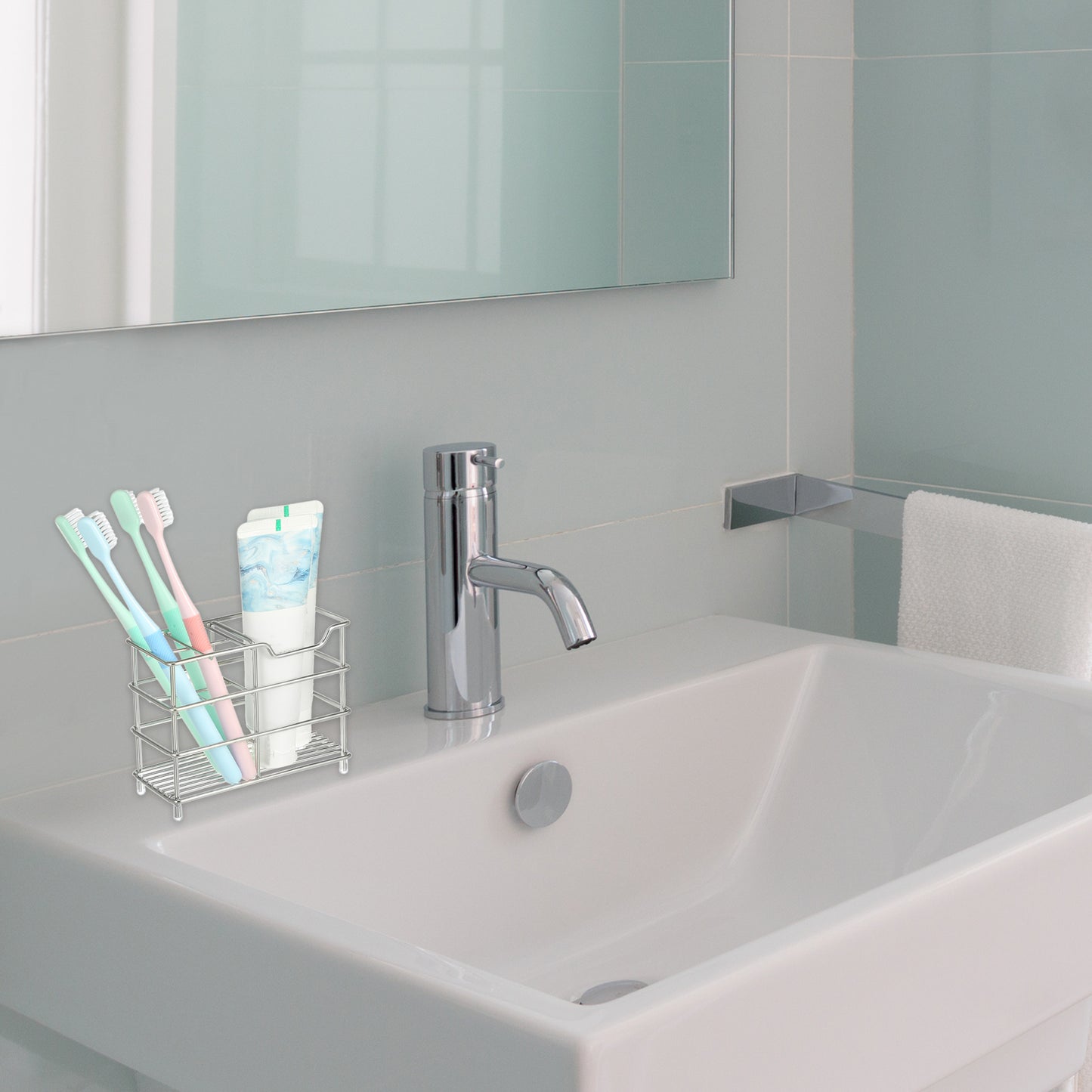 Soporte para cepillo de dientes de acero inoxidable 304 con 4 ranuras, organizador de accesorios de baño, tono plateado