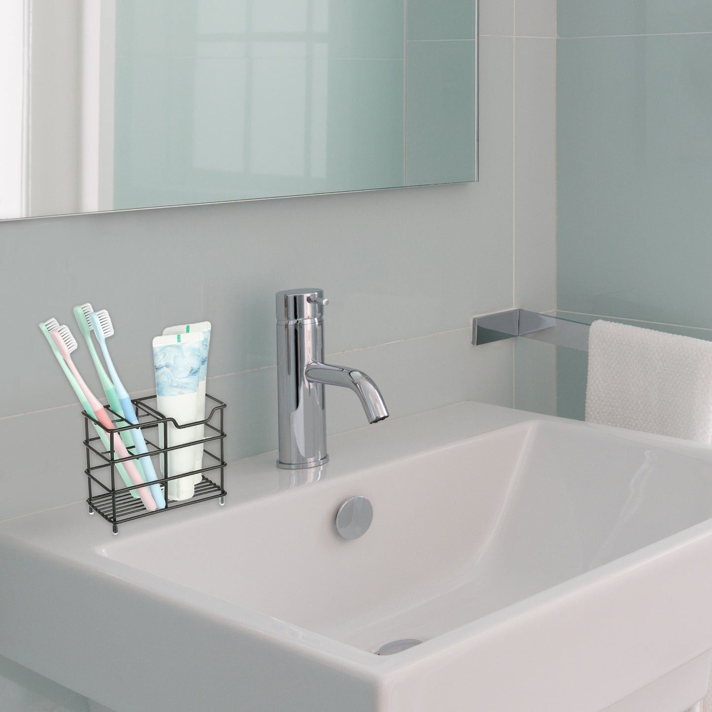 Soporte para cepillos de dientes de acero inoxidable 304 con 4 ranuras, organizador de accesorios de baño, color negro