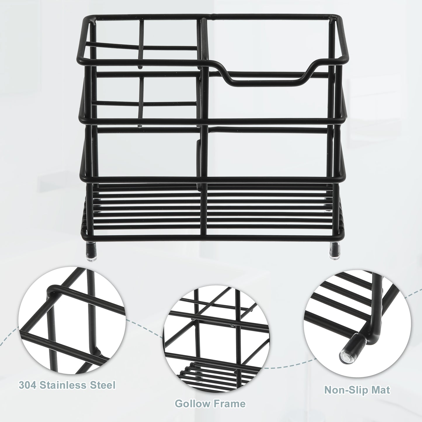 Soporte para cepillos de dientes de acero inoxidable 304 con 4 ranuras, organizador de accesorios de baño, color negro
