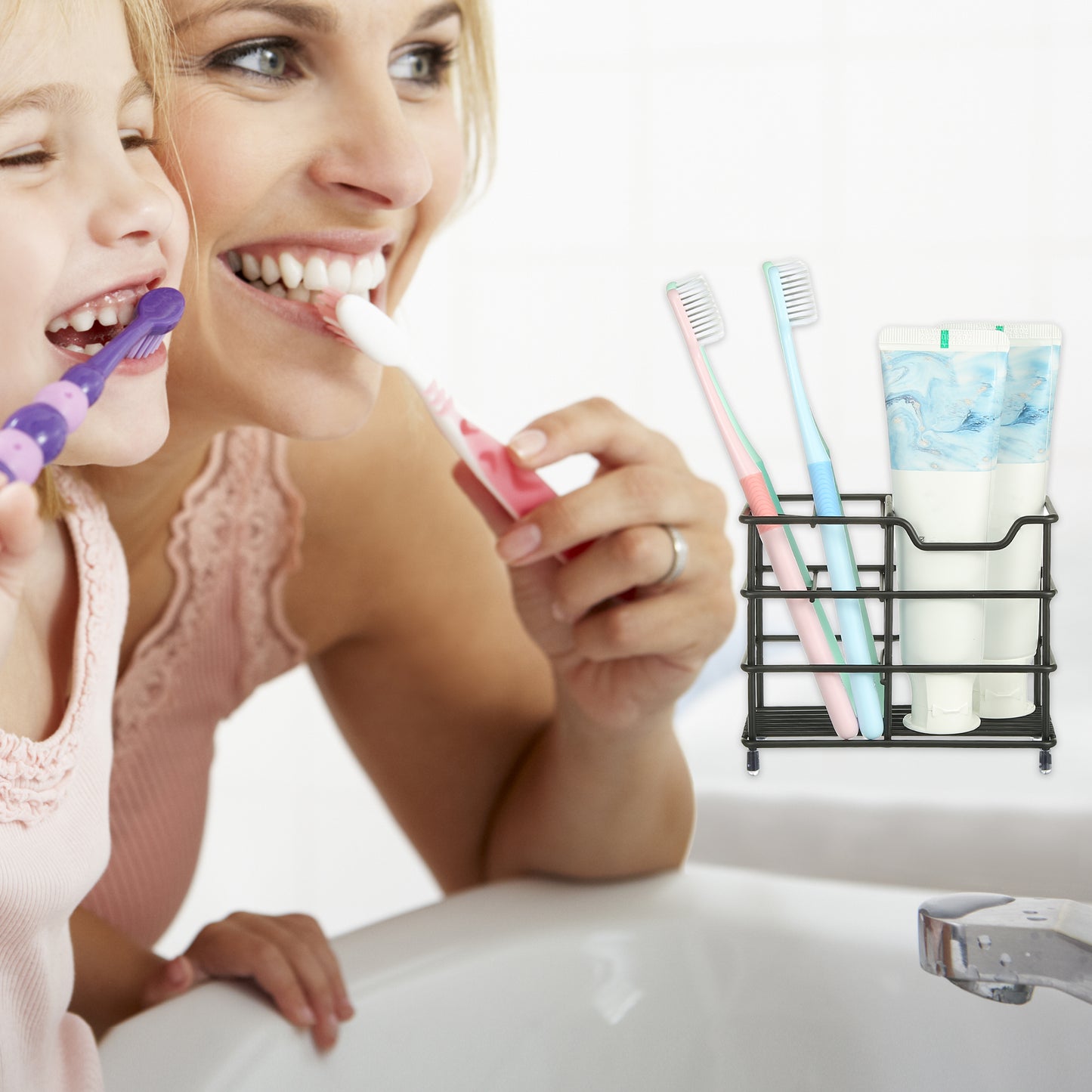 Soporte para cepillos de dientes de acero inoxidable 304 con 4 ranuras, organizador de accesorios de baño, color negro