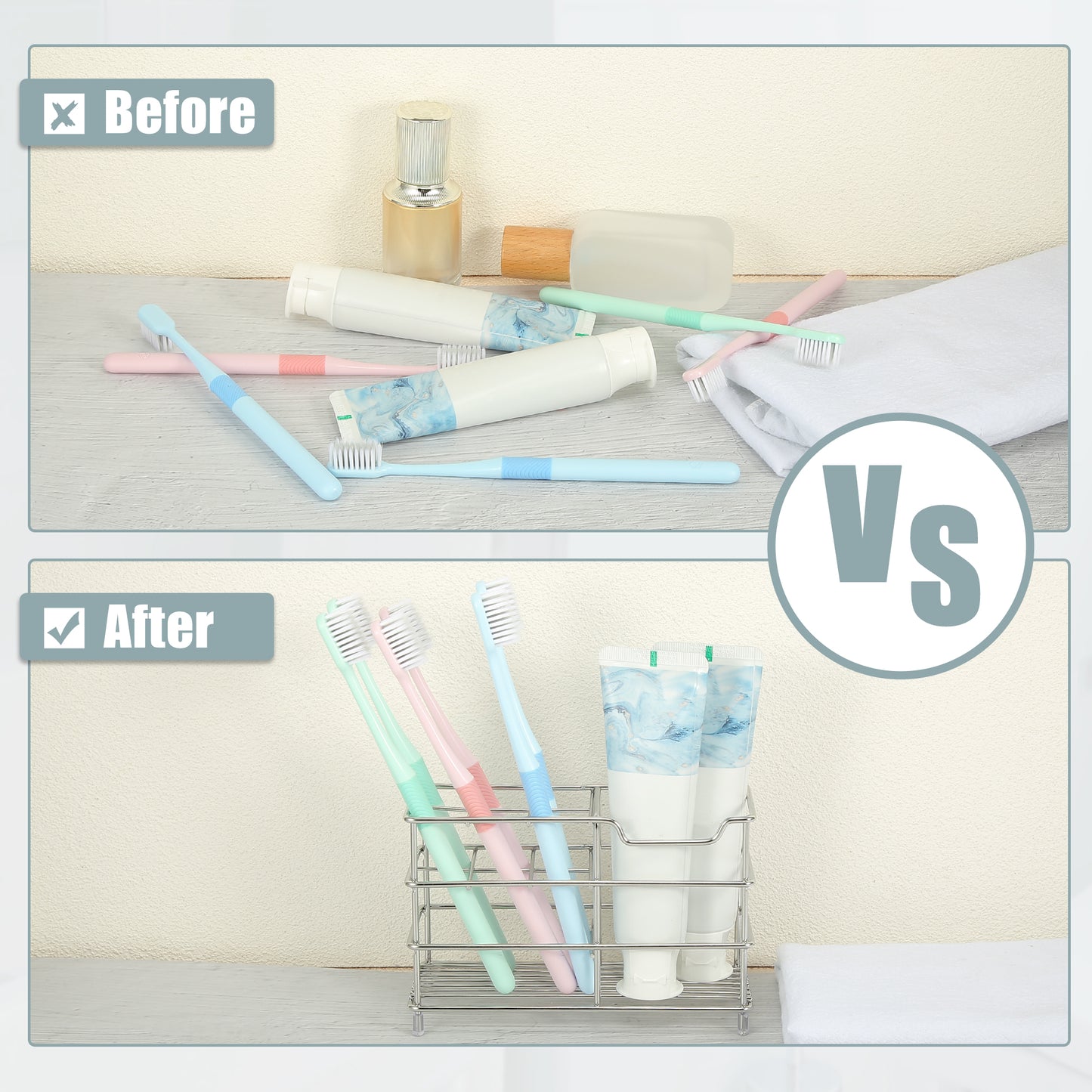Soporte para cepillo de dientes y pasta de dientes de acero inoxidable 304 con 6 ranuras para baño, tono plateado