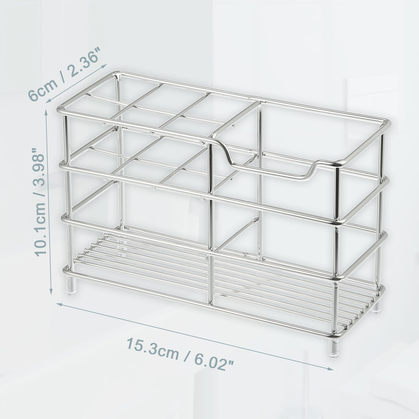 Soporte para cepillo de dientes y pasta de dientes de acero inoxidable 304 con 6 ranuras para baño, tono plateado