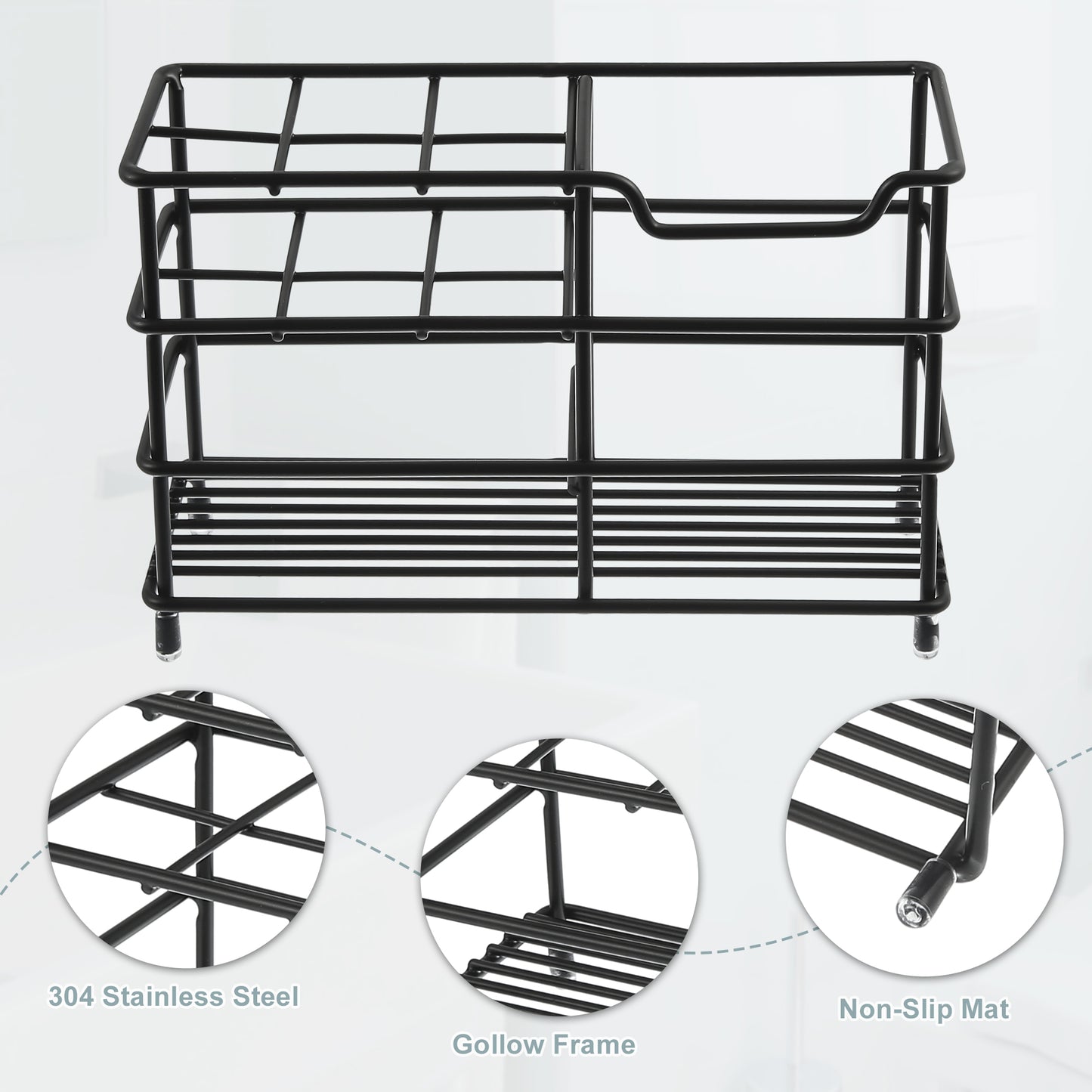 6 Slots 304 Stainless Steel Toothbrush Toothpaste Holder Stand for Bathroom Black