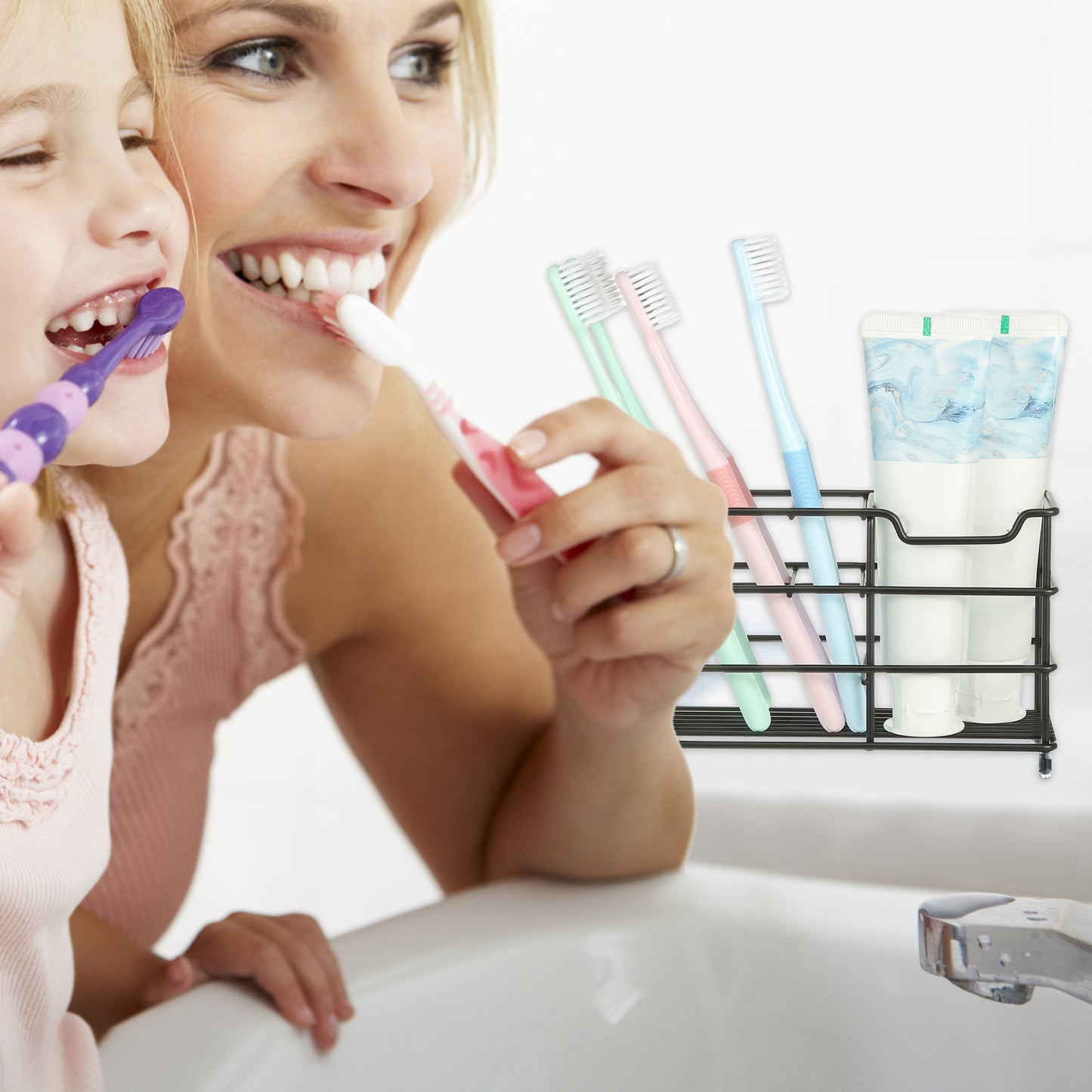 6 Slots 304 Stainless Steel Toothbrush Toothpaste Holder Stand for Bathroom Black