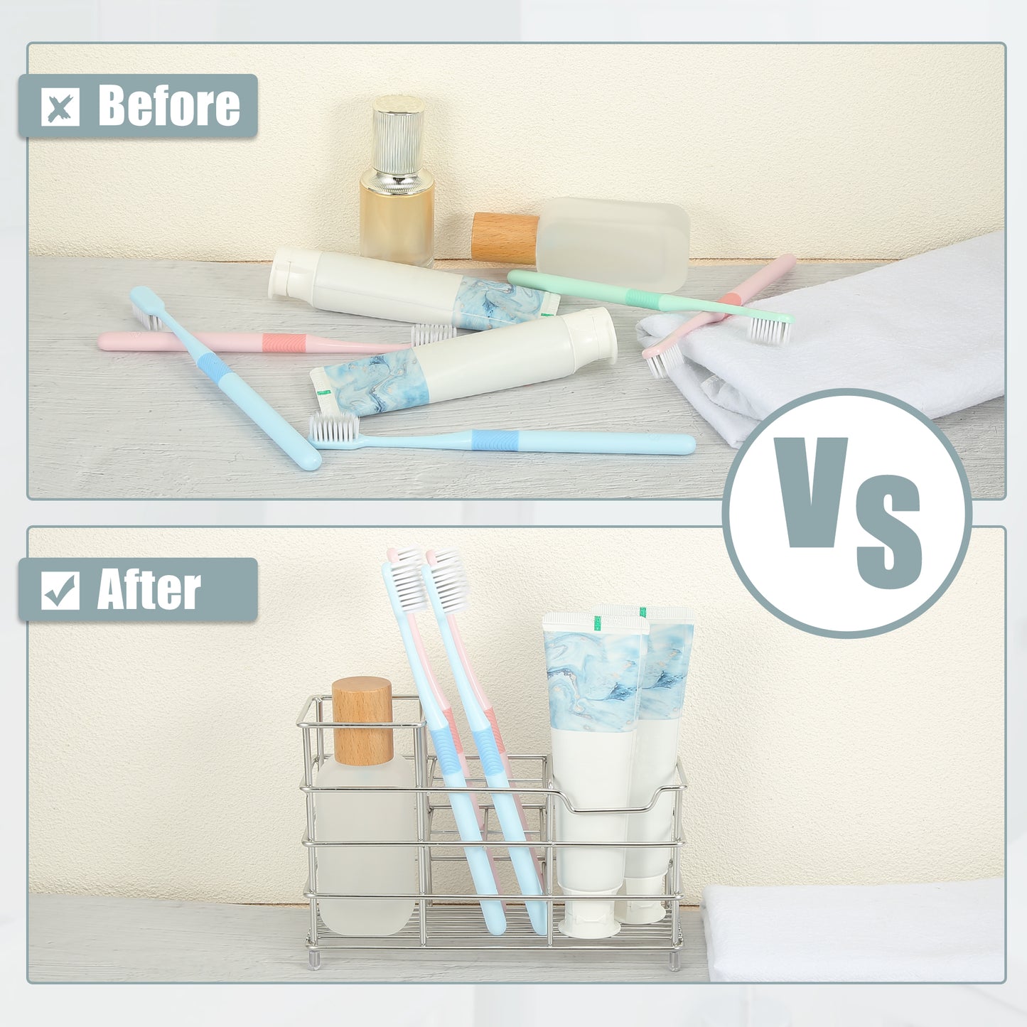 Portacepillos de dientes y pasta de dientes de acero inoxidable 304 con 6 ranuras, accesorio de baño en tono plateado