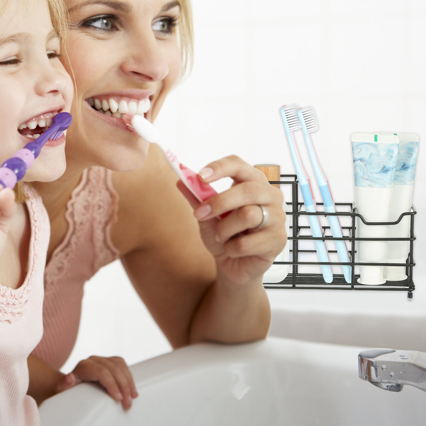 Portacepillos de dientes y pasta de dientes de acero inoxidable 304 con 6 ranuras, accesorio de baño negro