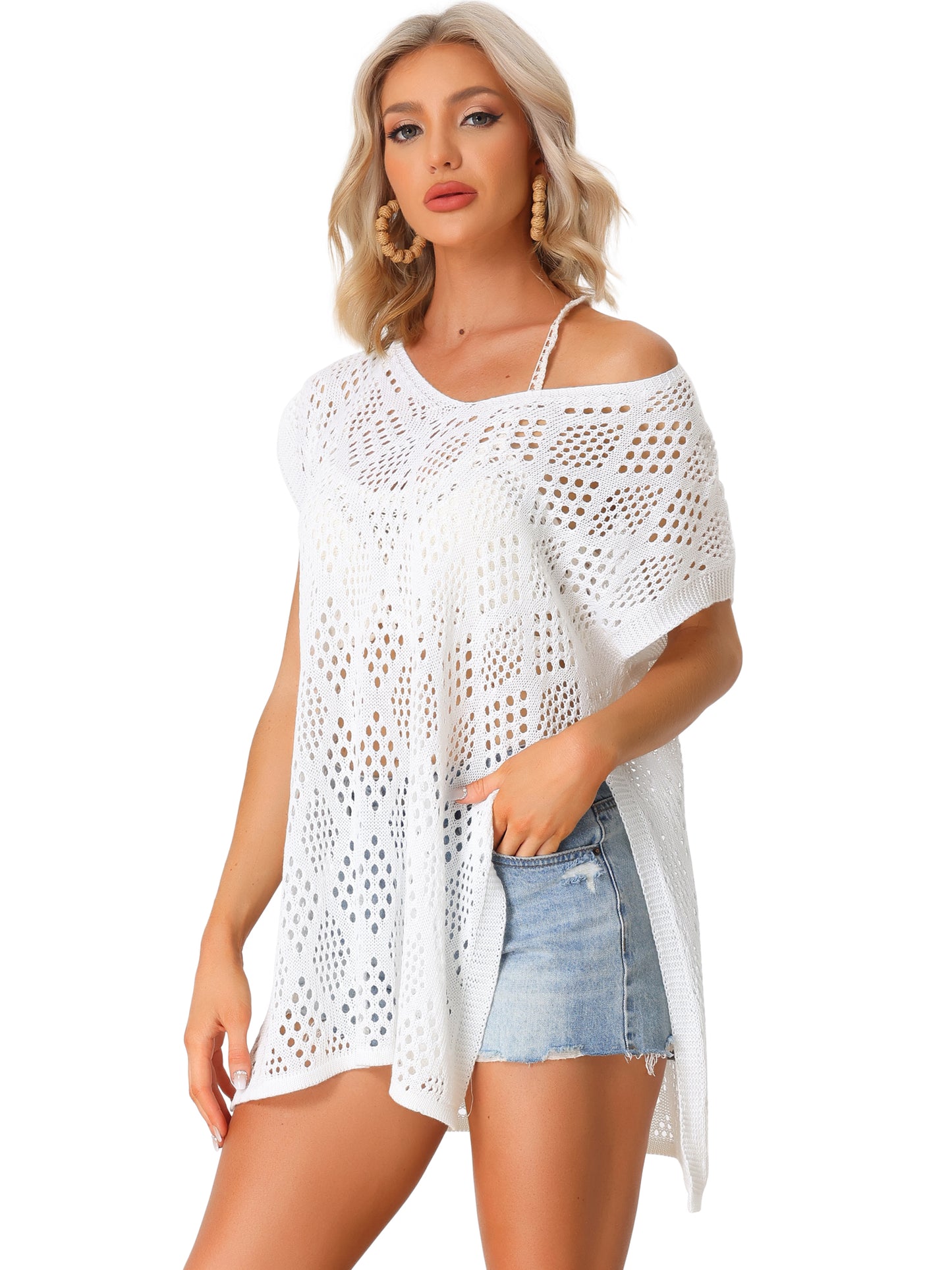 Women's Summer Cover Up Casual Swim Beach Fishnet Tunic Tops Crochet Bikini Coverup