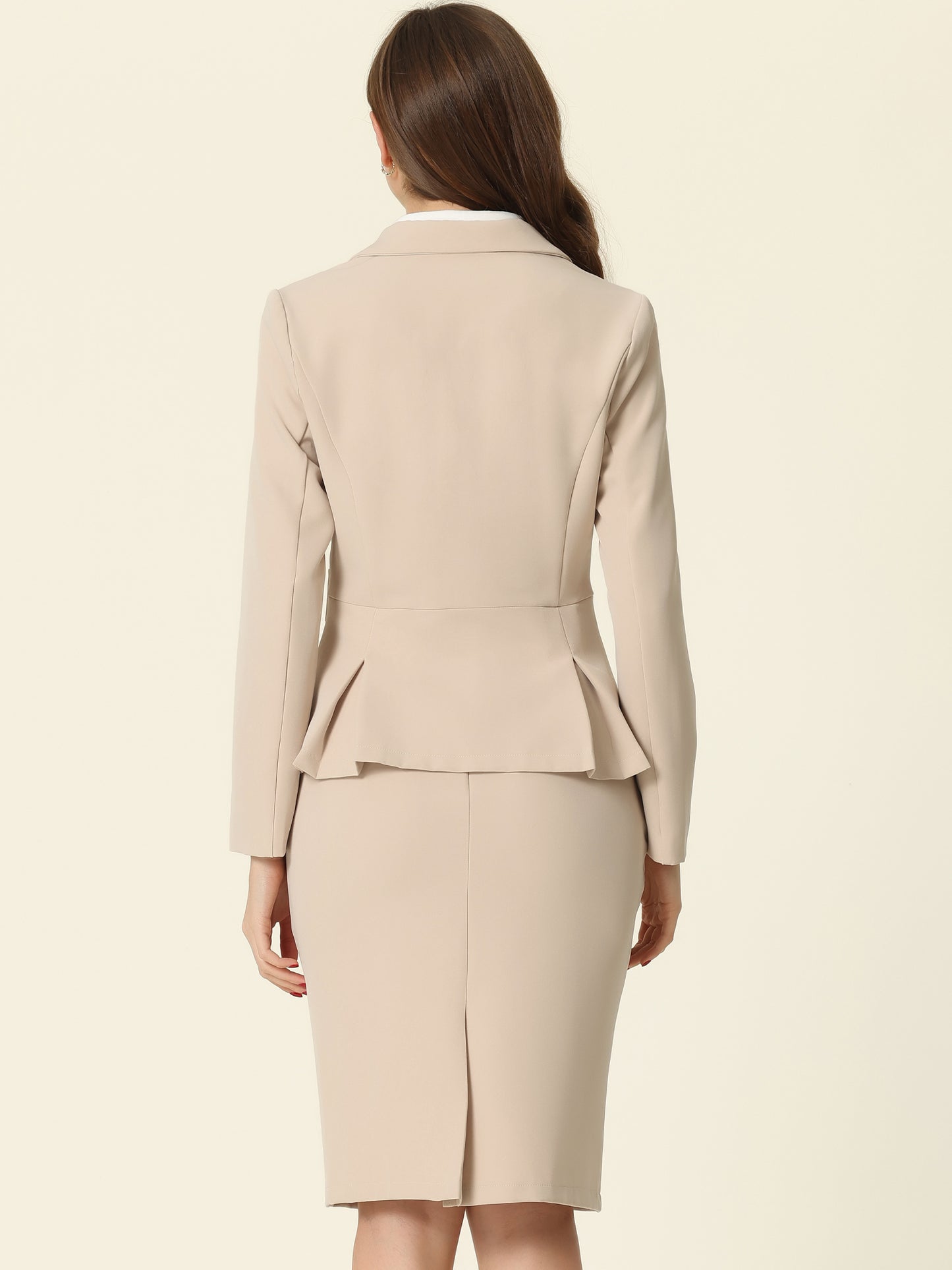 Women's 2 Piece Skirt Suit Set Formal Notched Lapel Peplum Blazer Pencil Skirt