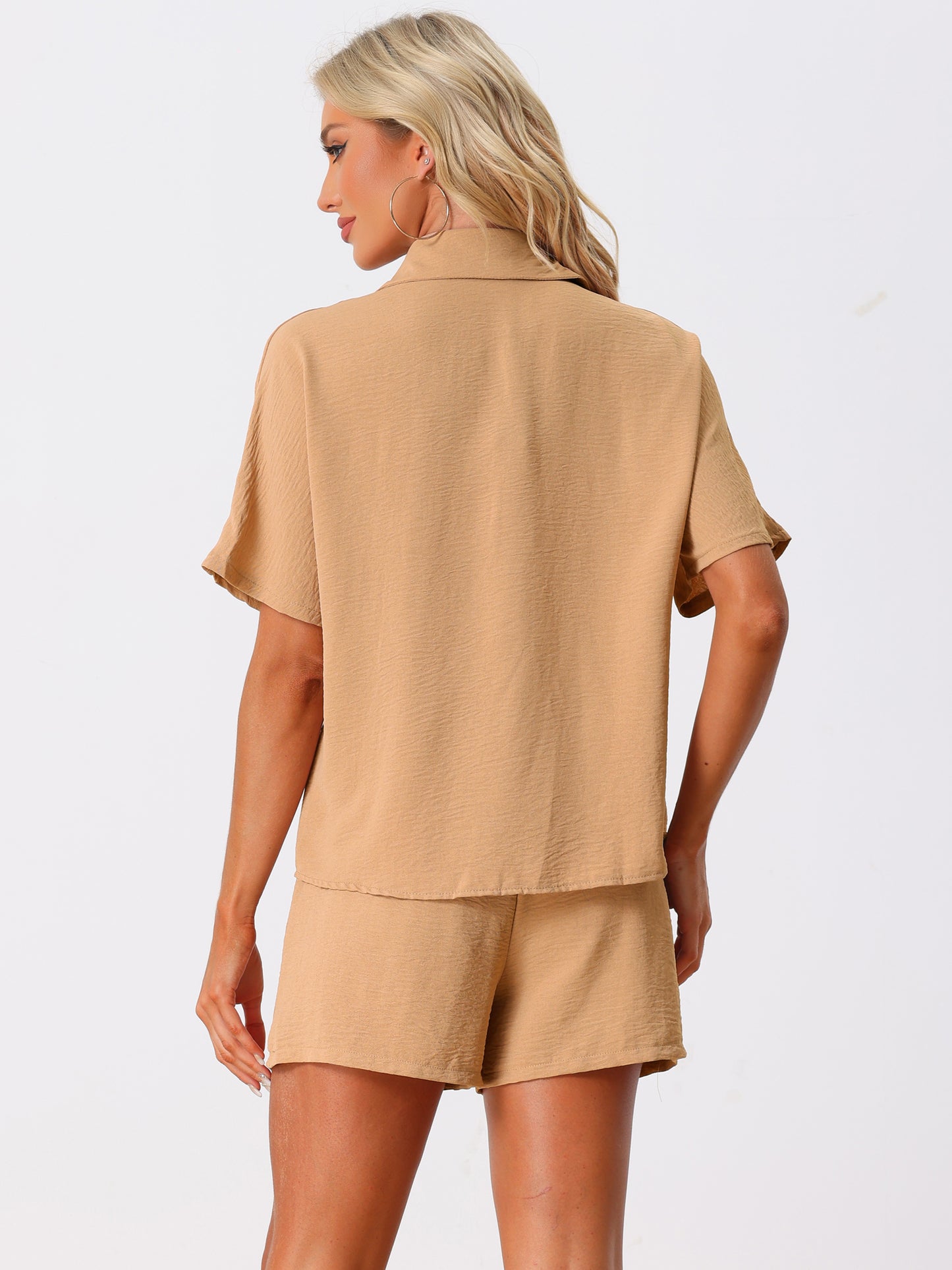 Women's Linen Short Set Shirts and Shorts Casual 2 Piece