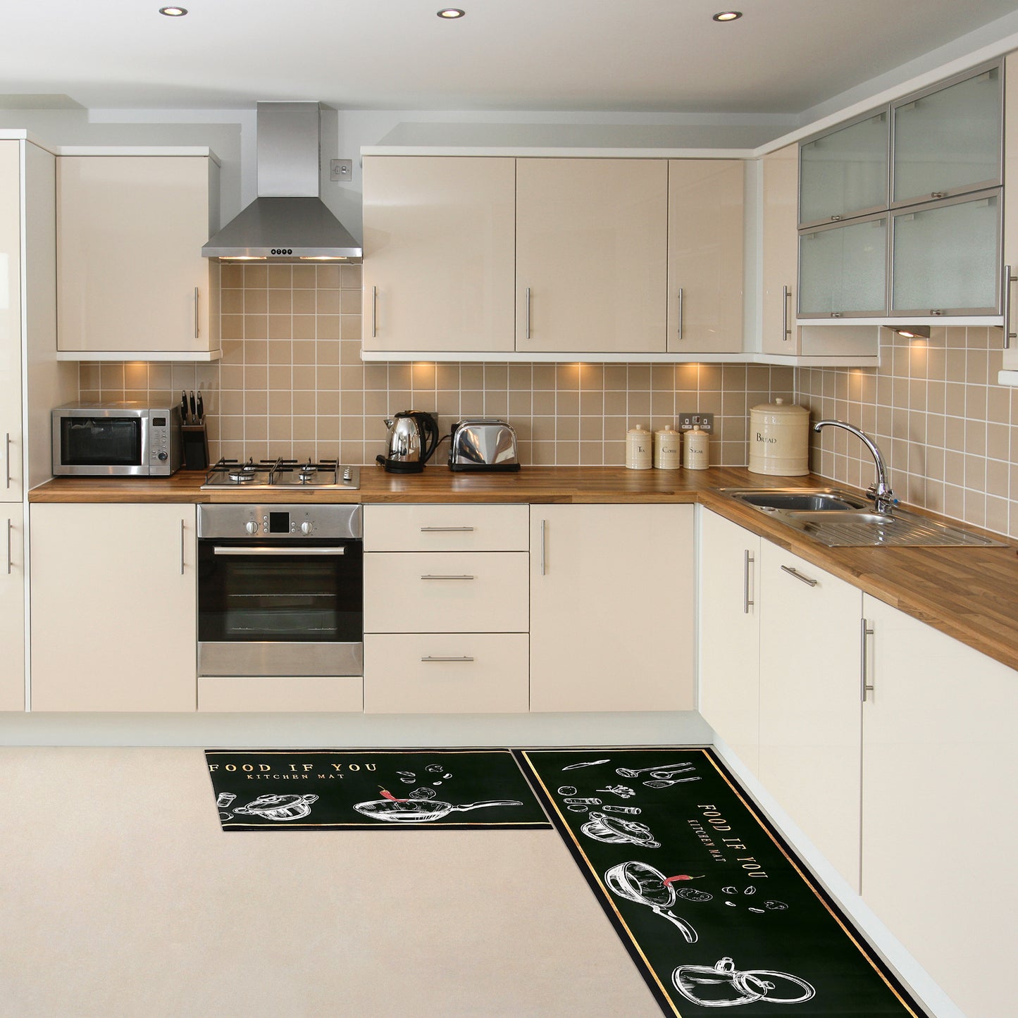 Kitchen Floor Mats Set of 2 Thick Long and Short Kitchen Rugs Waterproof for Floor Comfort Mats