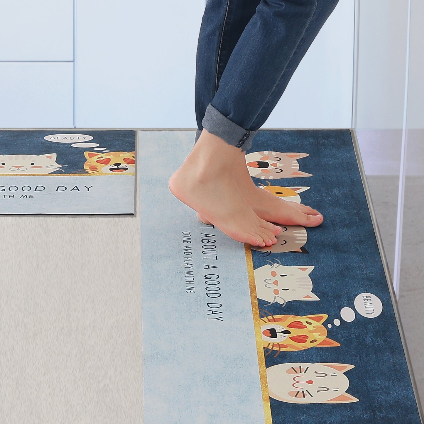 Kitchen Floor Mats Set of 2 Thick Long and Short Kitchen Rugs Waterproof for Floor Comfort Mats