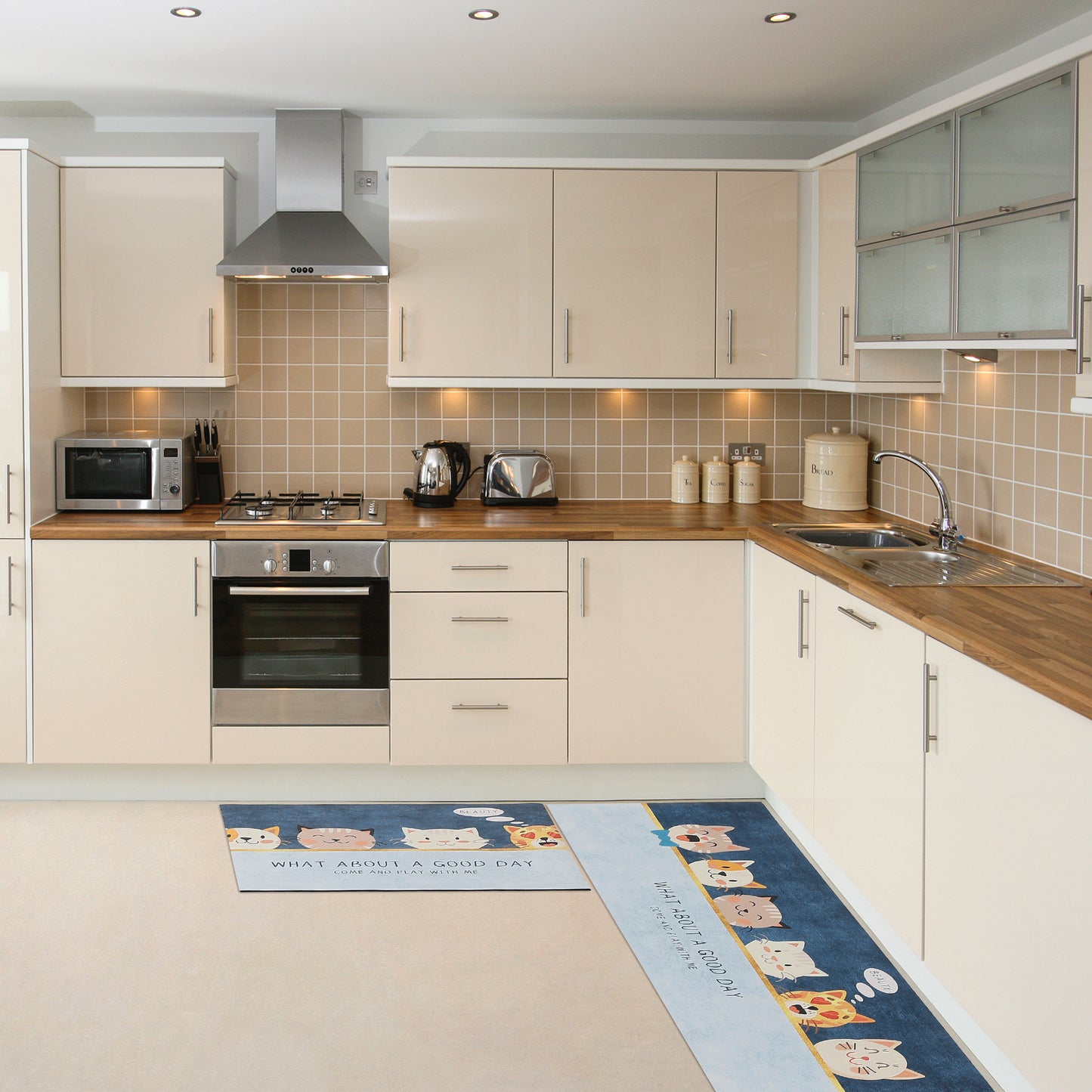 Kitchen Floor Mats Set of 2 Thick Long and Short Kitchen Rugs Waterproof for Floor Comfort Mats