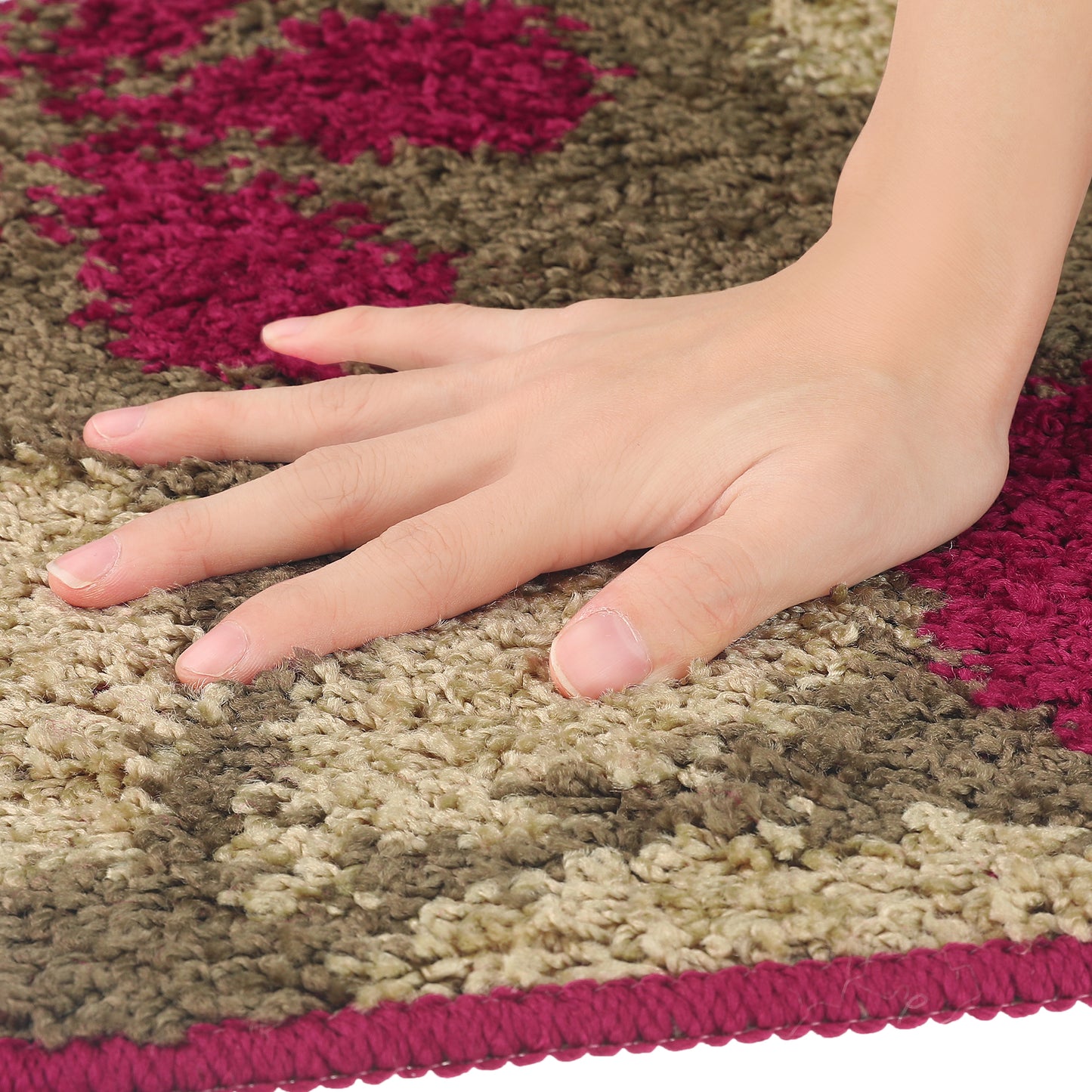Floral Bath Mat, Plush Shaggy Bathroom Rug, Checked Washable Bath Carpet