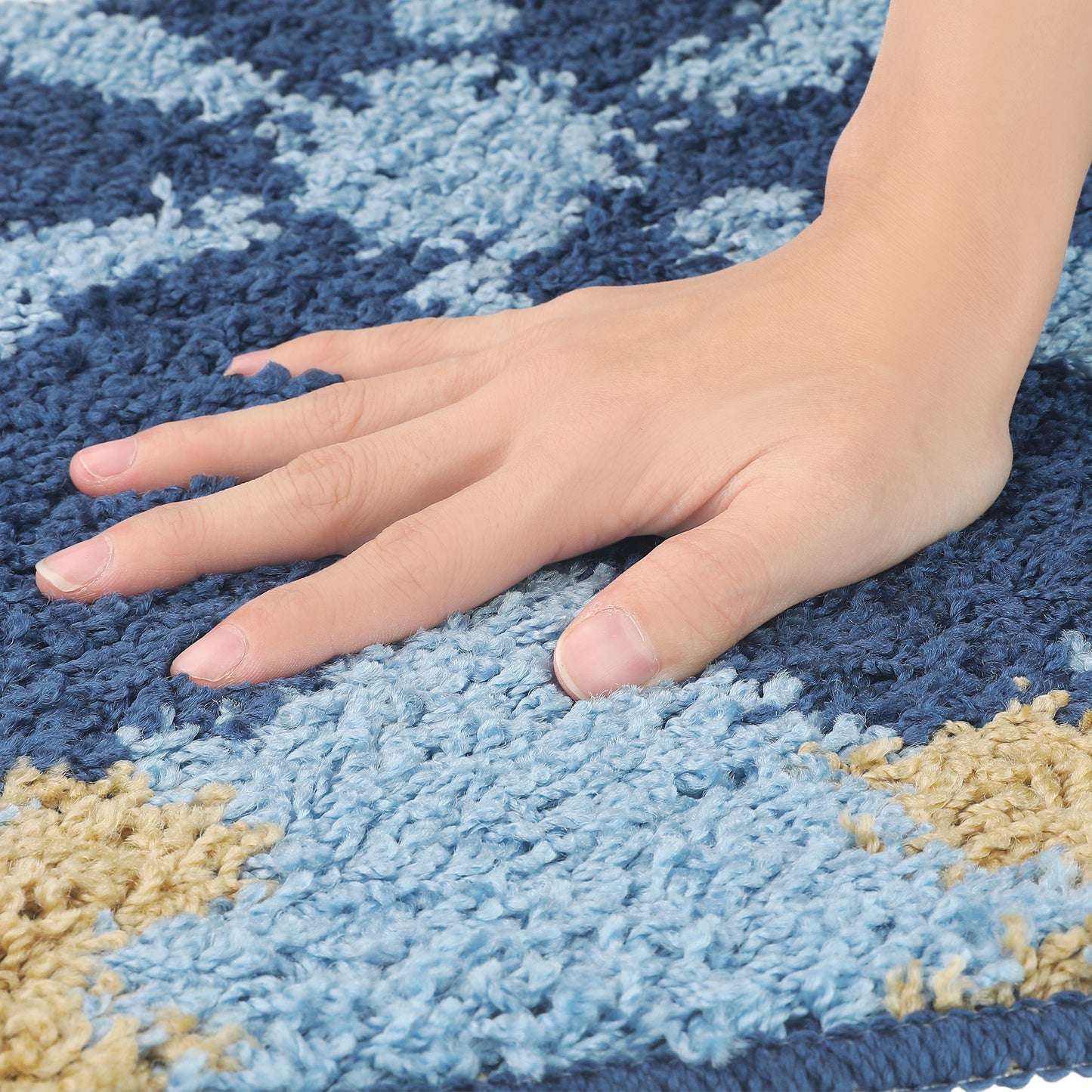 Floral Bath Mat, Plush Shaggy Bathroom Rug, Checked Washable Bath Carpet