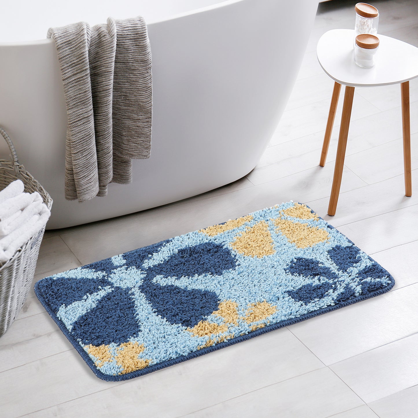Floral Bath Mat, Plush Shaggy Bathroom Rug, Checked Washable Bath Carpet