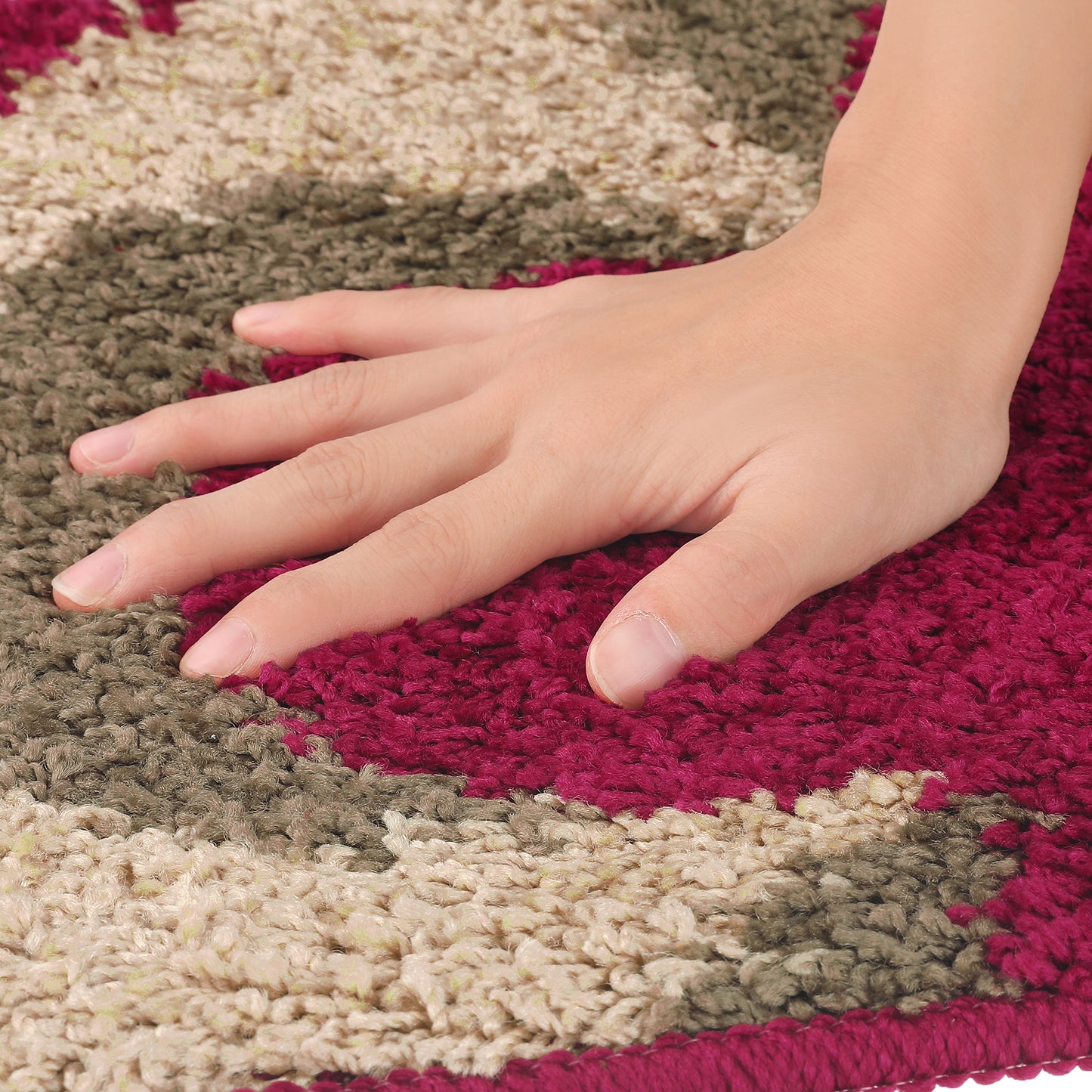 Floral Bath Mat, Plush Shaggy Bathroom Rug, Checked Washable Bath Carpet