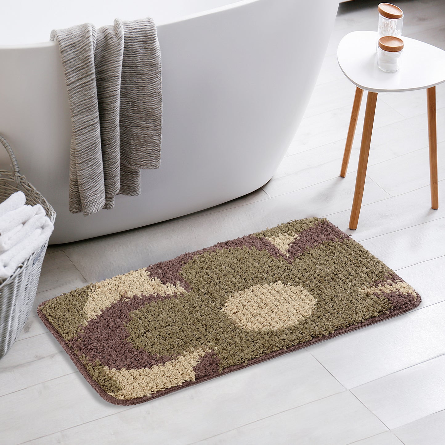 Floral Bath Mat, Plush Shaggy Bathroom Rug, Checked Washable Bath Carpet