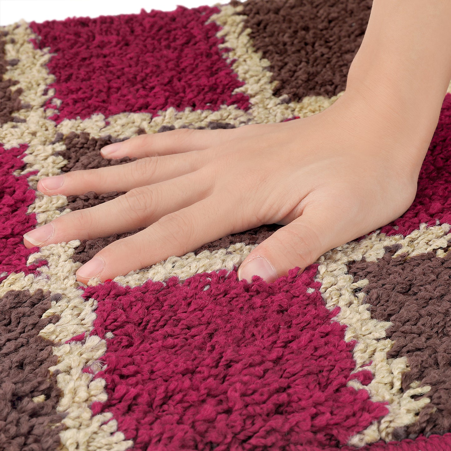 Floral Bath Mat, Plush Shaggy Bathroom Rug, Checked Washable Bath Carpet