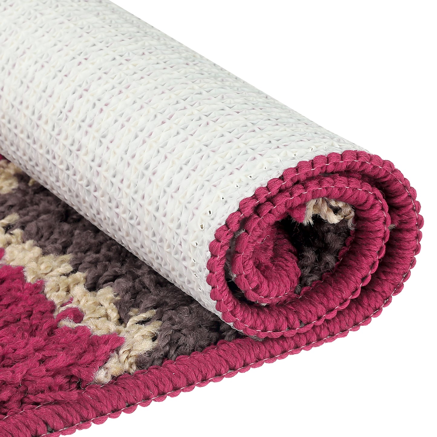 Floral Bath Mat, Plush Shaggy Bathroom Rug, Checked Washable Bath Carpet