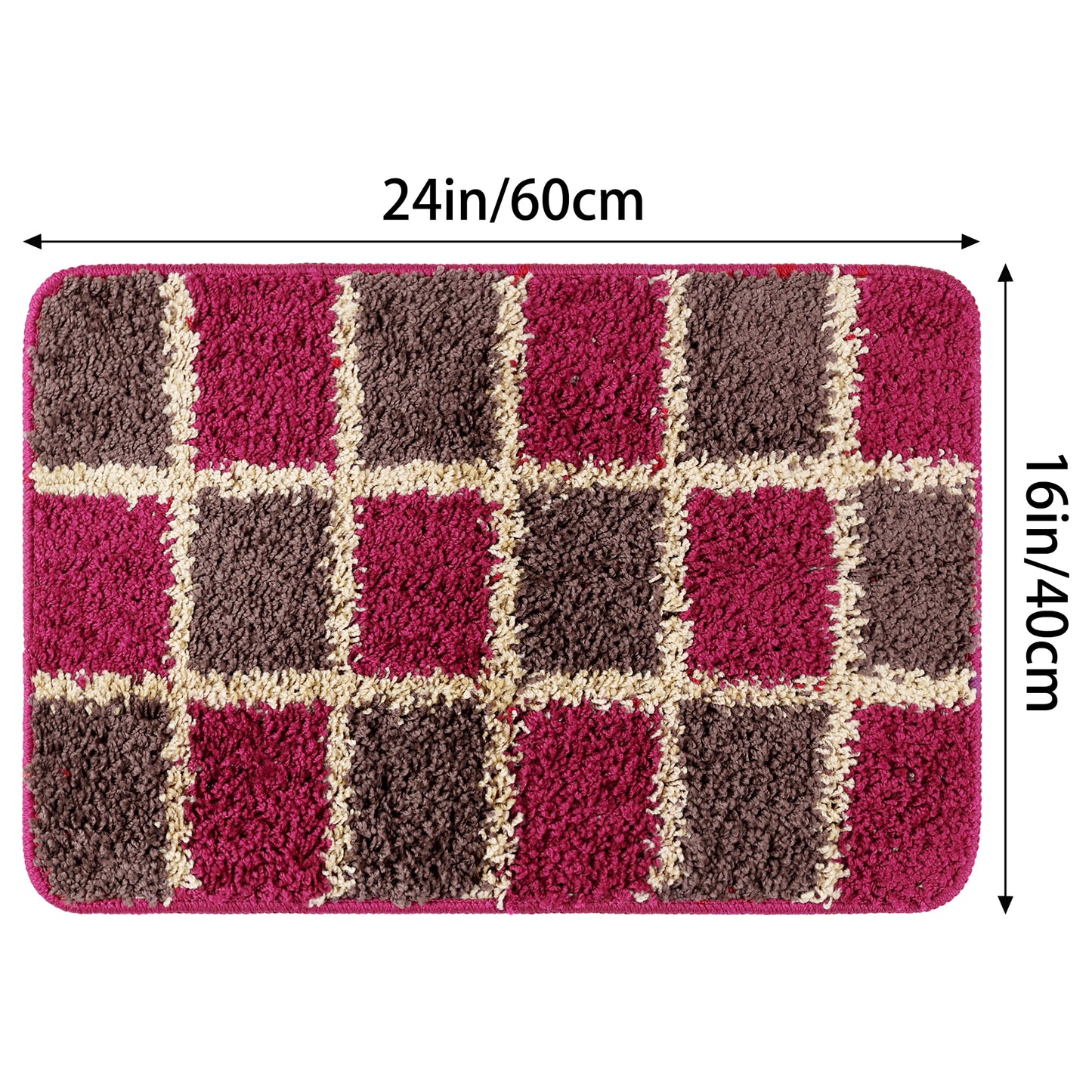Floral Bath Mat, Plush Shaggy Bathroom Rug, Checked Washable Bath Carpet