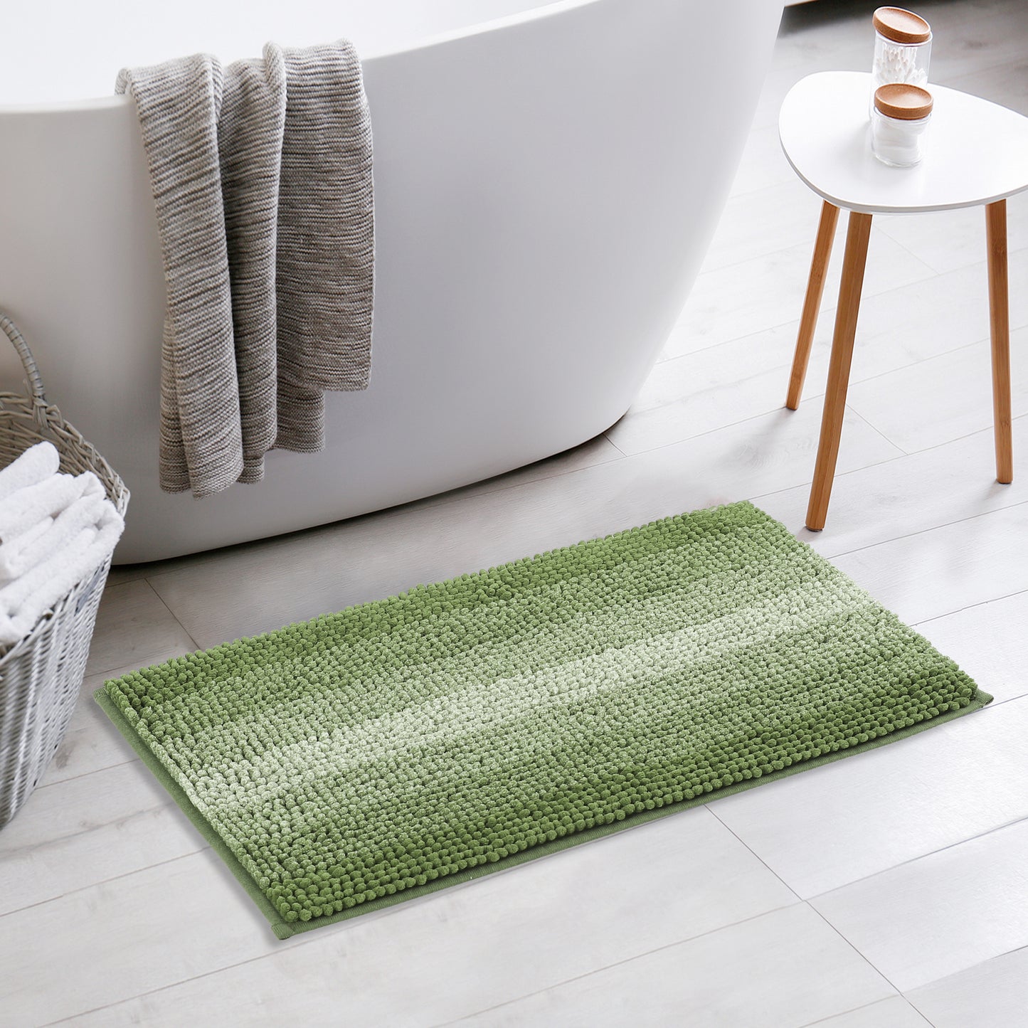 Contrasting Color Striped Bathroom Rugs, Non-Slip Plush Shaggy Bath Mats