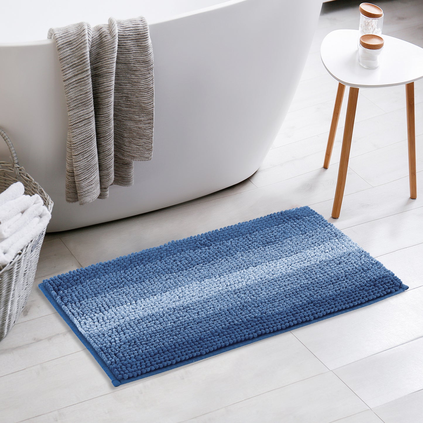 Contrasting Color Striped Bathroom Rugs, Non-Slip Plush Shaggy Bath Mats